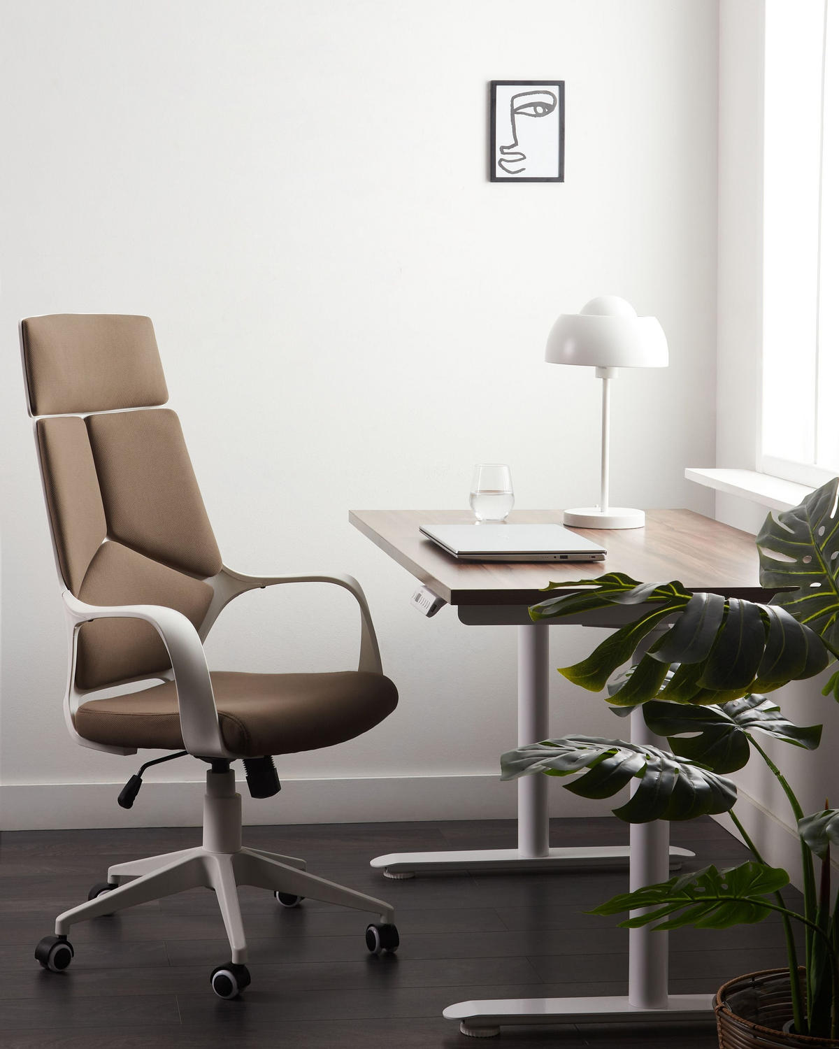 BÜROSTUHL Braun Delight - Braun/Weiß, Kunststoff/Textil (64/116/64cm) - Beliani
