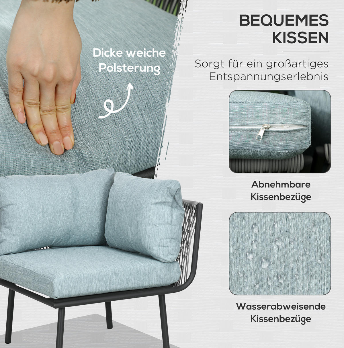 LOUNGE-SET 120/71/65 cm grau aus Aluminium mit Kissen und Tisch - Grau, Metall - OKWISH