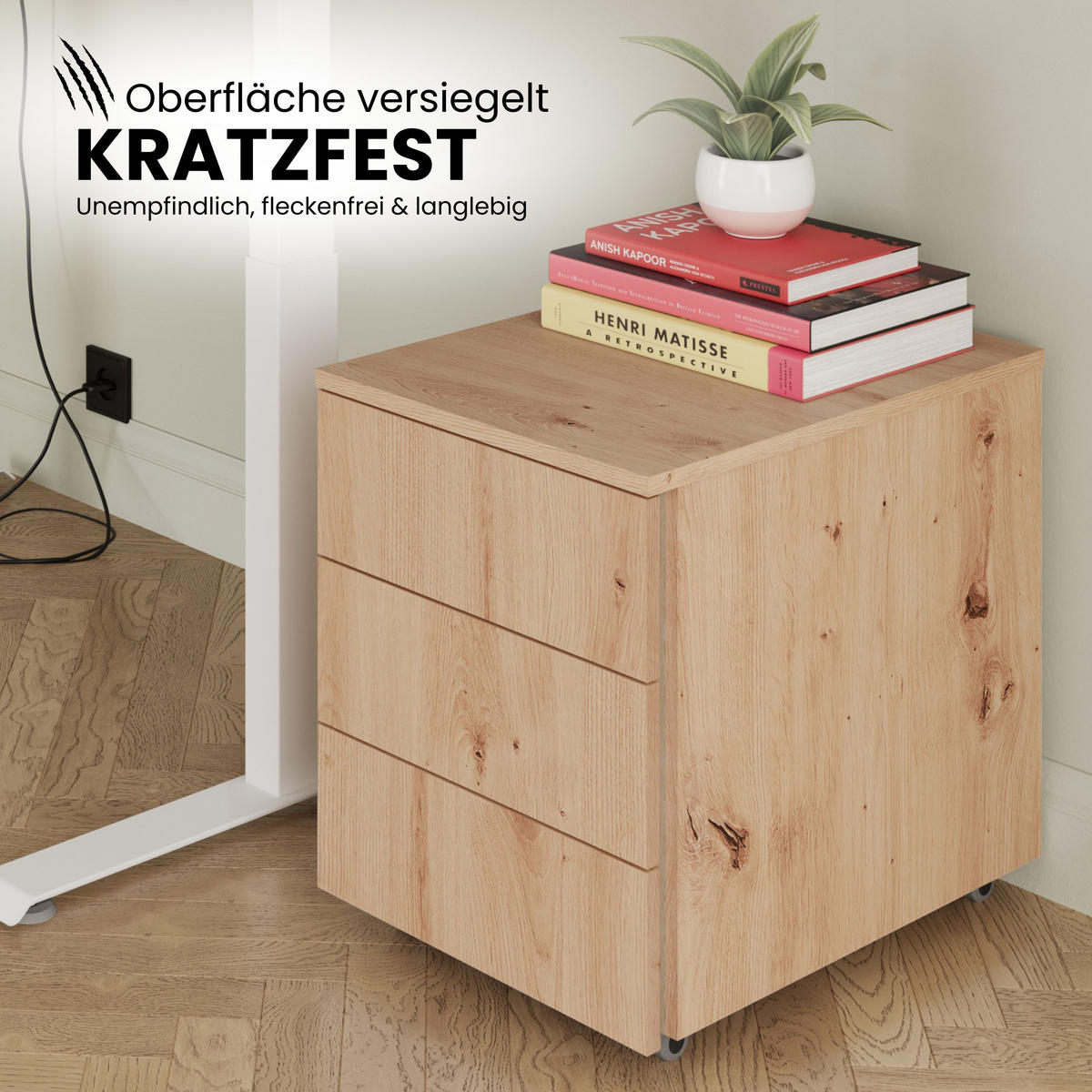 ROLLCONTAINER - mit 3 Schubladen 54,6/39/51 cm in Weiß - Weiß, Holzwerkstoff (39/51/54.6cm) - bümö