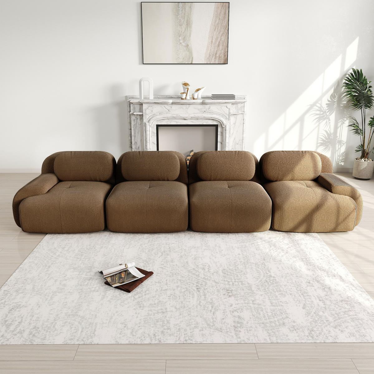 4-SITZER SOFA Cord Braun frei kombinierbar - Braun, Textil (388/75/103cm) - WISHDOR