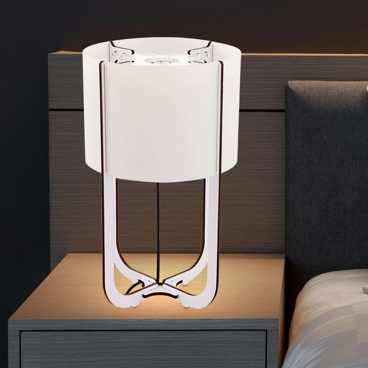 LED TISCHLEUCHTE LIGNANO Weiß Braun - Weiß, Holz (15/15/25cm) - Globo Lighting