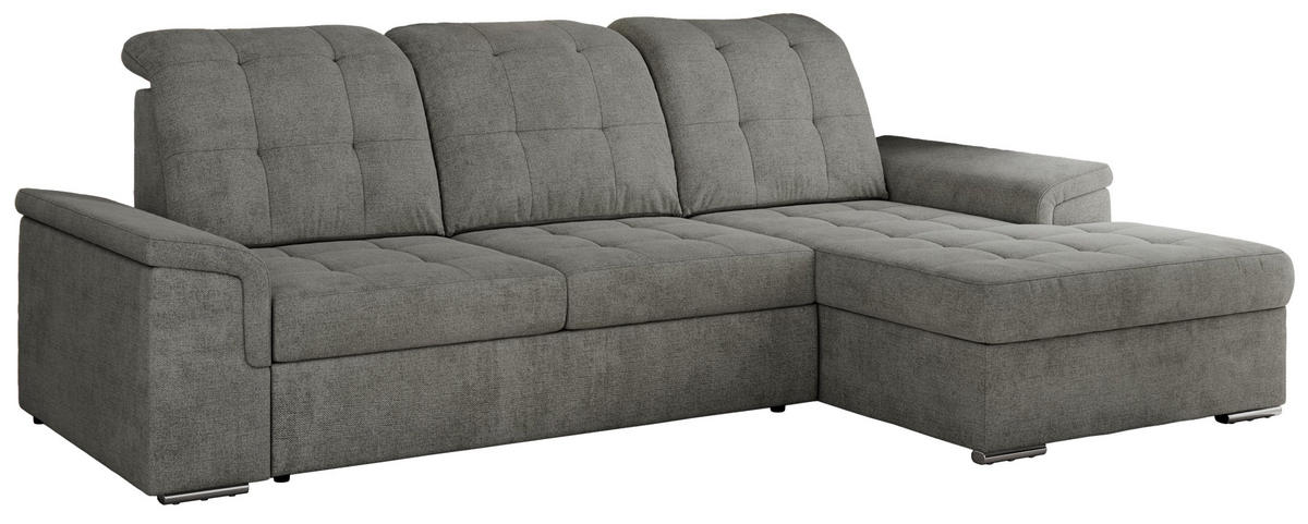 ECKSOFA MADRITO L - Grau Struktur - Rechts - Silberfarben/Grau, Textil/Metall (256/160cm)
