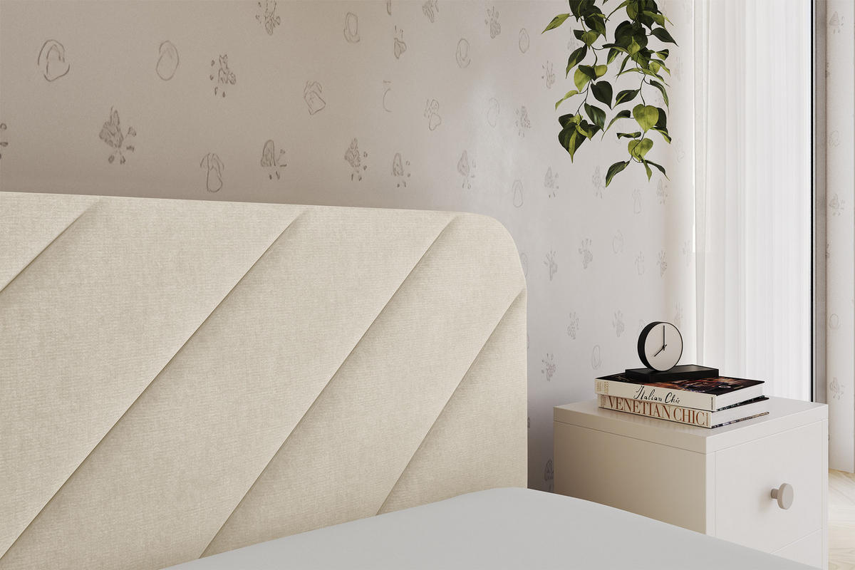 EINZELLBETT Jugendbett mit Bettkasten und Matratze H3/H4, Links - FIKY 90x200 Beige - Beige, Holzwerkstoff/Textil (90/200cm) - ALTDECOR