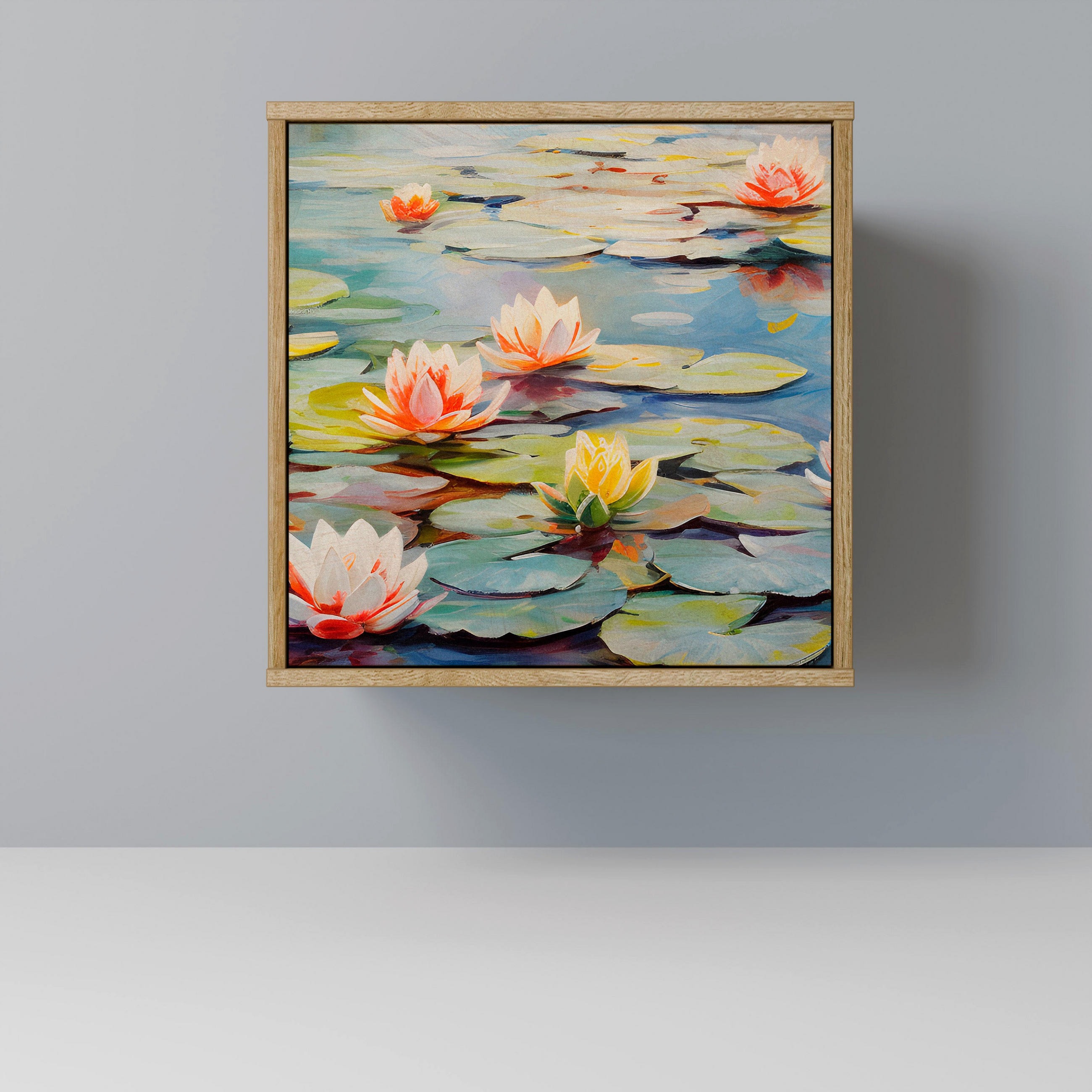 SIDEBOARD BLOOMING WATERS, Eichefarben, 57,5x42x57,5 cm, Ohne Füße - Eichefarben/Multicolor, Holzwerkstoff (57.5/57.5/42cm) - SpaceRebels