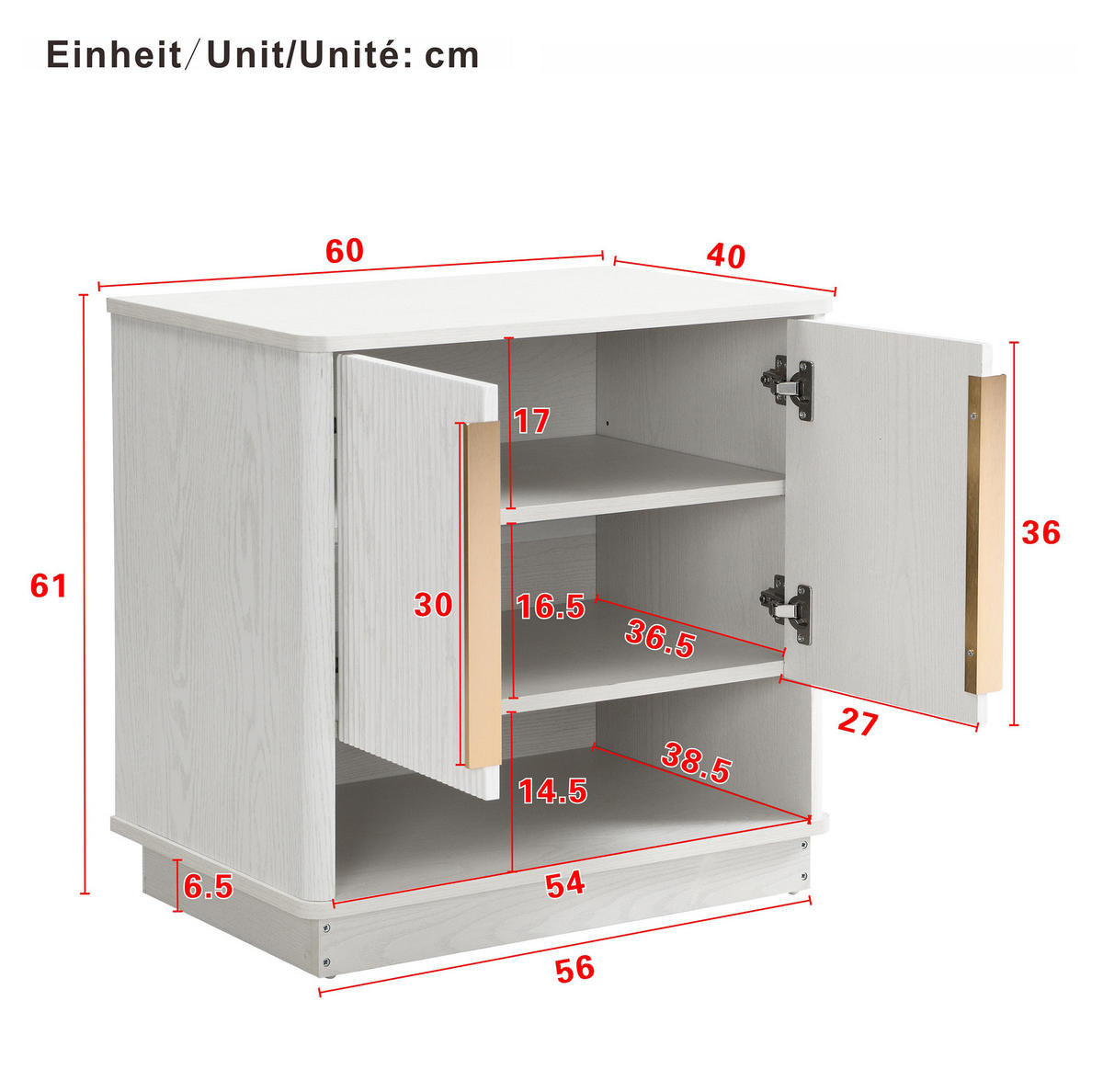 SCHUHSCHRANK 60/40/61 cm mit 2 Türen, offenem Fach und verstellbaren Einlegeböden aus MDF, Weiß in Holzoptik - Weiß, Holzwerkstoff (60/61/40cm) - Redom