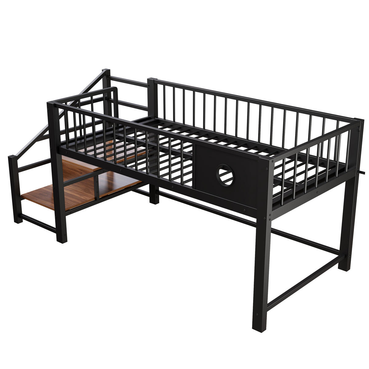 HOCHBETT 90/200 cm mit Stauraumleiter und Unterbett-Stauraum, Metallrahmen, Schwarz - Schwarz, Metall (90/200cm) - Redom