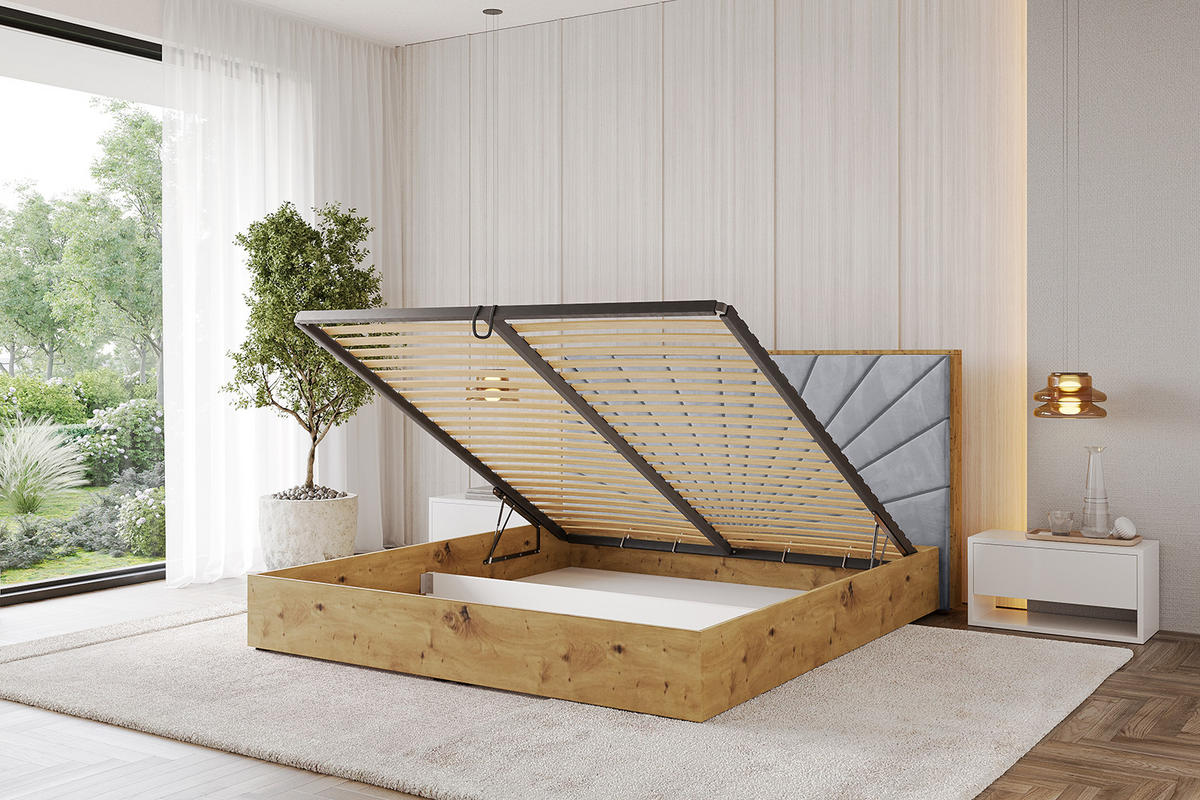 POLSTERBETT mit Bettkasten und Lattenrost, Bett mit Matratze H3/H4 - ENZO6 180x200 Hellgrau - Hellgrau, Holzwerkstoff/Textil (180/200cm) - ALTDECOR