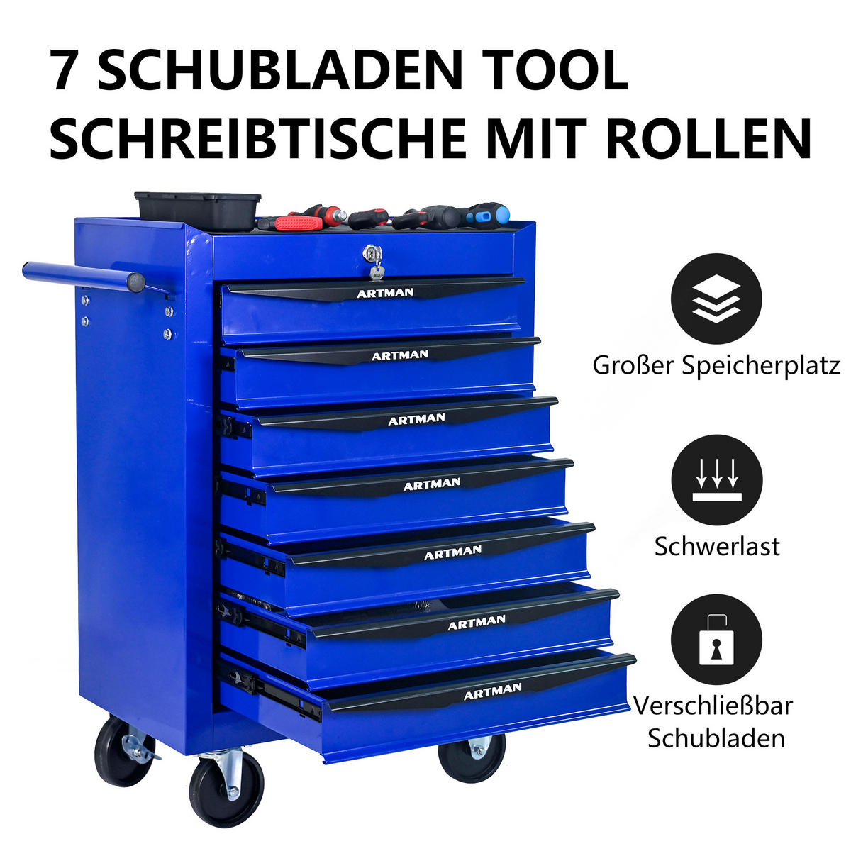 KOMBINATIONSKOFFER – 7 Schubladen, 508 mm (20 Zoll), mit 7 Schubladen, Farbgebung in Schwarz und Blau. - Multicolor, Metall (33/77.5/60cm) - DCA