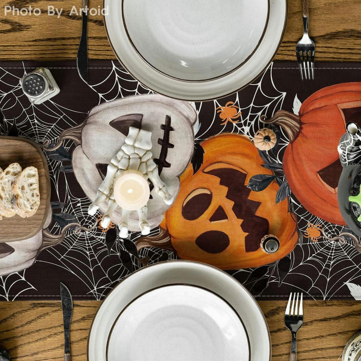 TISCHLÄUFER Halloween Kürbisse Spinnennetz 40 x 240 cm - Multicolor, Textil (240/40/1.5cm)