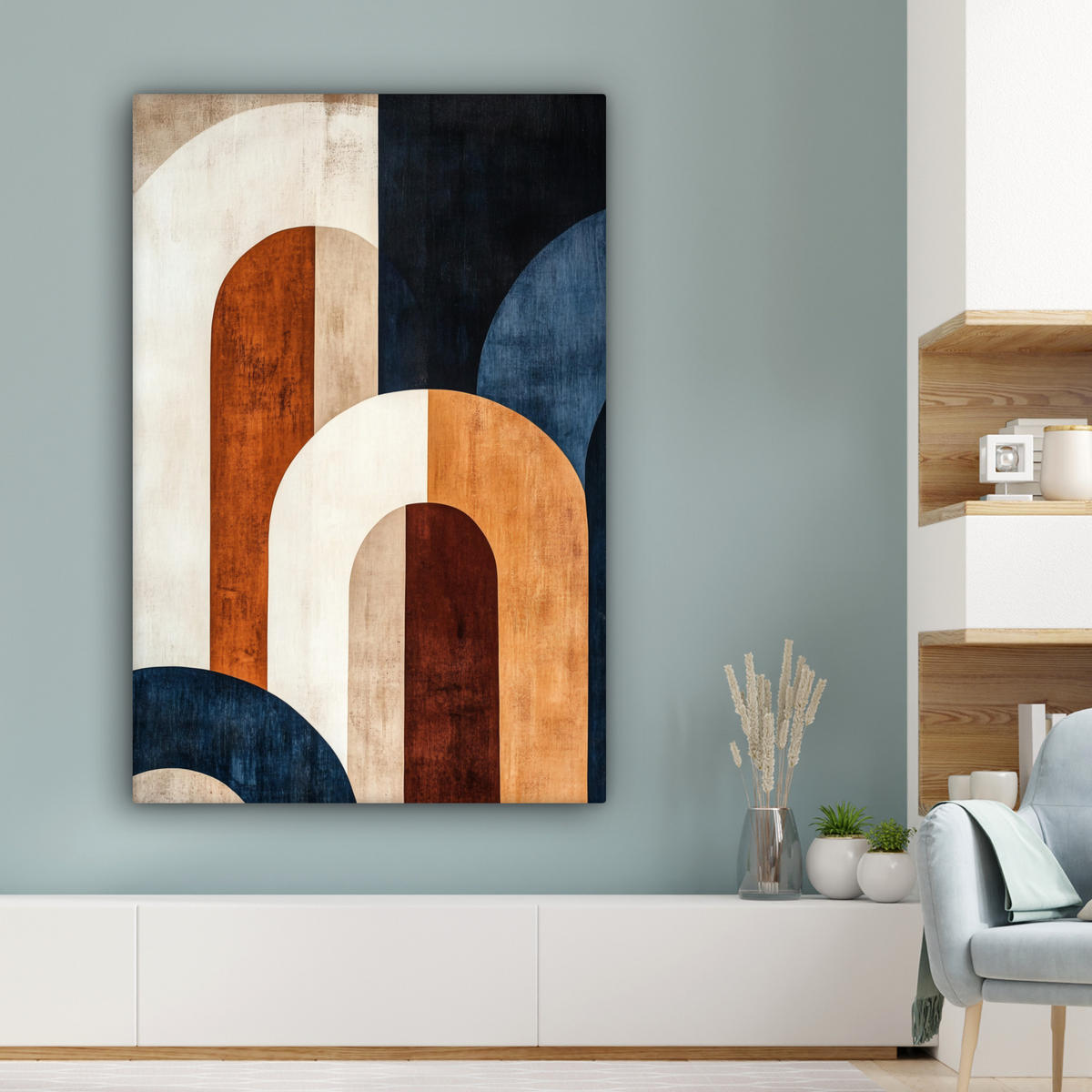 LEINWANDBILD Abstrakt - Formen - Dunkelblau 90x140 cm - Cognac, Textil (90/140cm) - MuchoWow