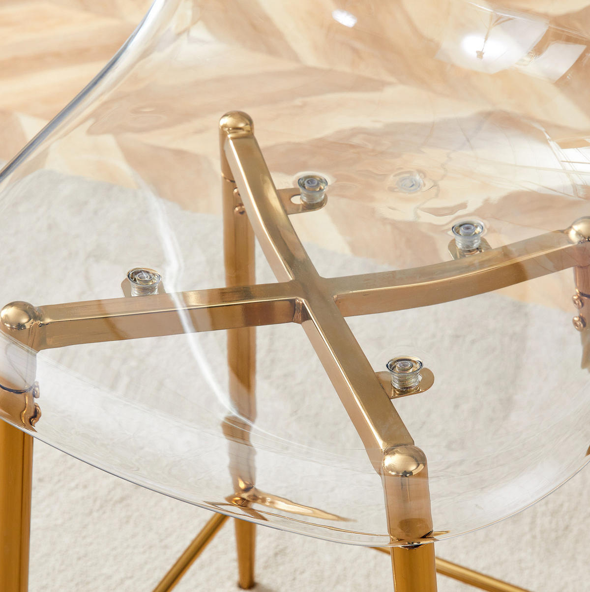 BARHOCKER Transparent mit goldfarbenem Metallgestell und Fußstütze - Goldfarben, Kunststoff (45/102/51cm) - MIVRAY