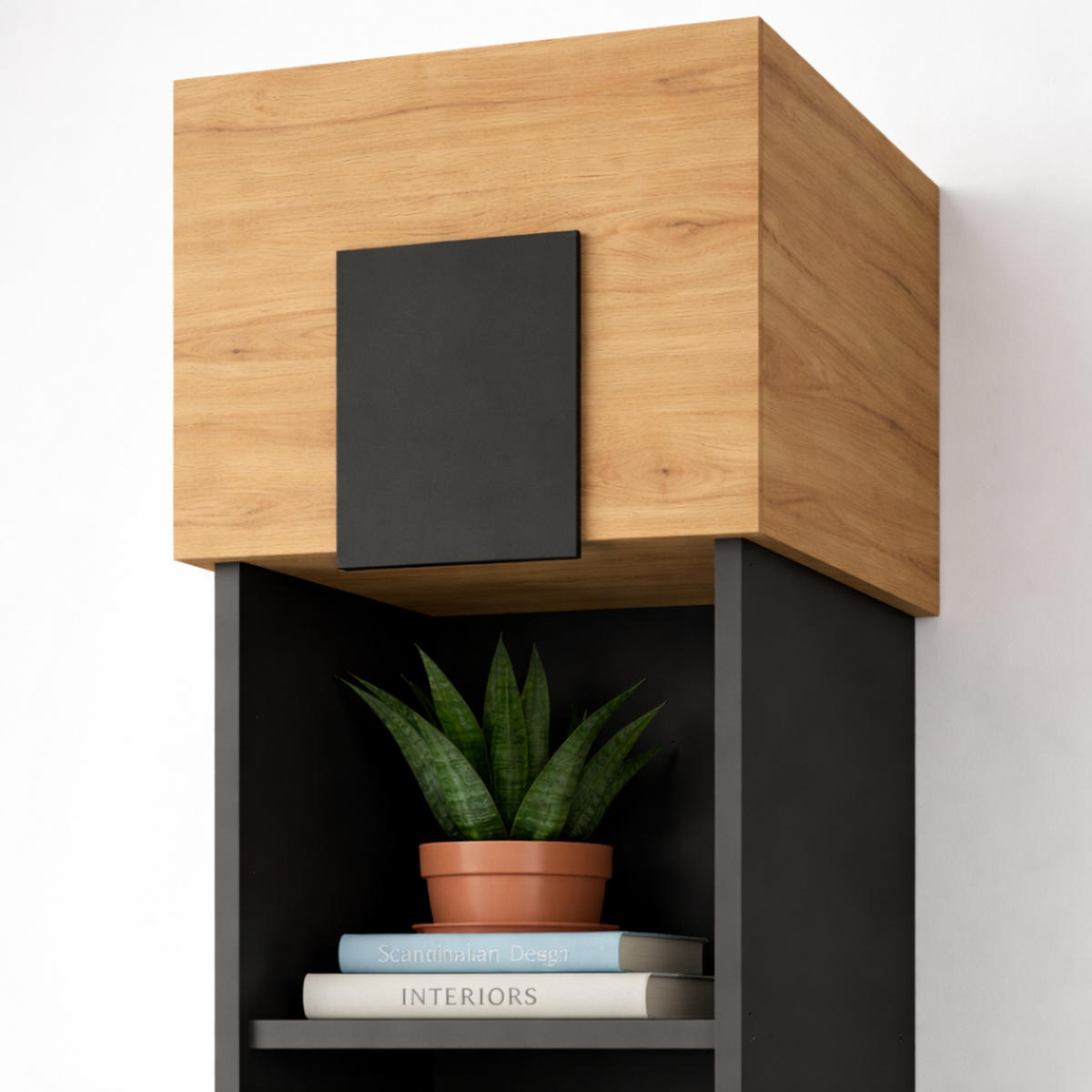 WOHNWAND TORINO Hängend + Stehend, 2-er Set, Mattes Finish, Schwarz + + Eiche Wotan - Eiche Wotan/Schwarz, Holzwerkstoff/Kunststoff (220/172/35cm) - Komodee