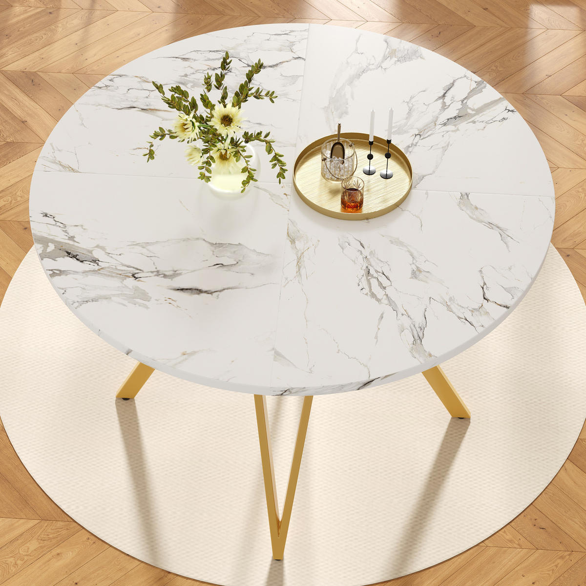 ESSTISCH 100/100/76 cm Gold aus MDF mit Marmoroptik - Goldfarben, Holzwerkstoff (100/100/76cm) - OKMYHOME