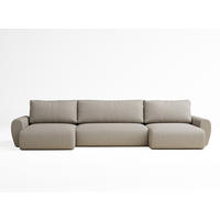 WOHNLANDSCHAFT MIT SCHLAFFUNKTION Numba Beige Webstoff - Beige/Schwarz, Holz/Holzwerkstoff (397/70/153cm) - Maison de Reve