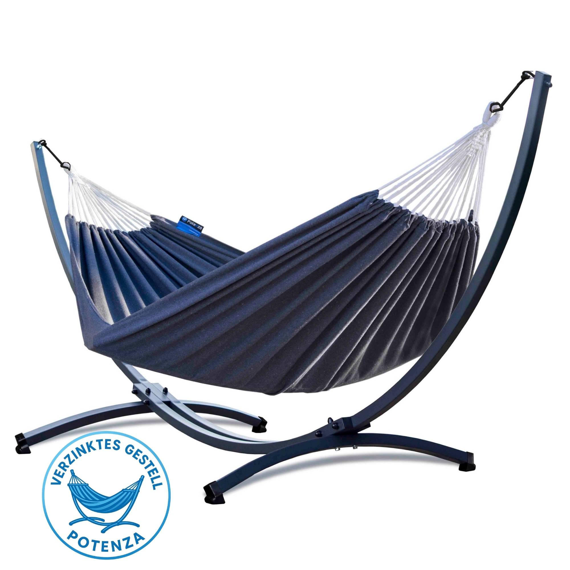 HÄNGEMATTE mit Verzinktem Gestell, 2 Personen, XXL, 200 kg, Metall, Grau, einfache Montage - Grau, Metall (370/130/120cm) - Potenza