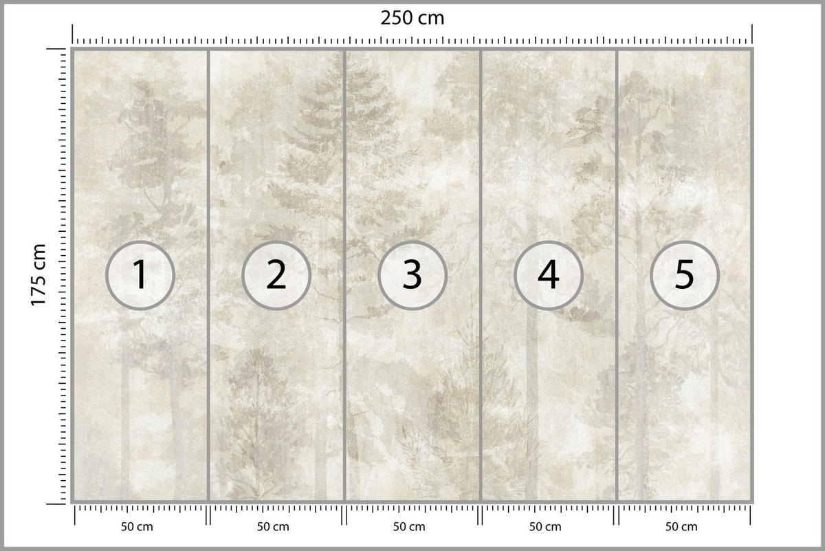 FOTOTAPETE für Wohnzimmer Boho Wald Bäume Beton Abstrakt Vintage Beige 250x175 - Beige/Braun, Papier (250/175cm) - Muralo