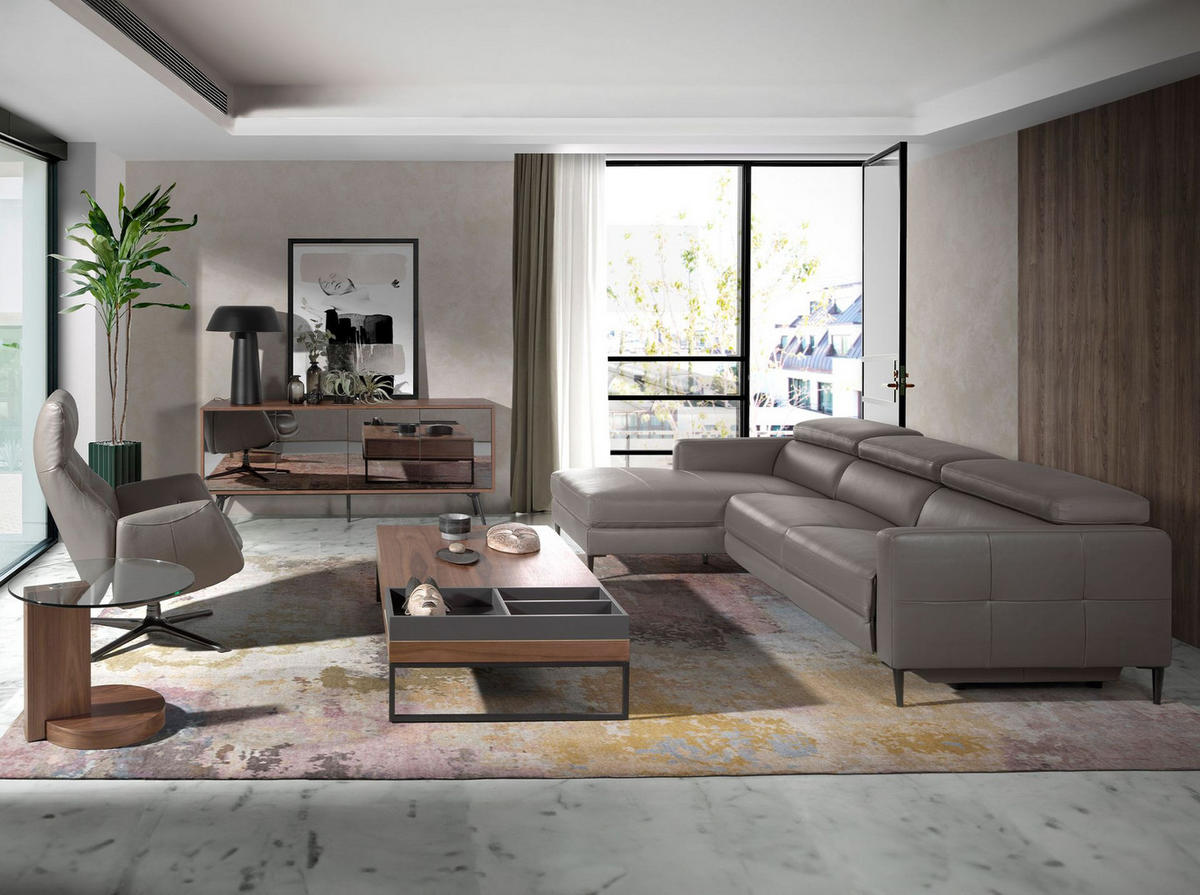 ECKSOFA Relaxsofa mit Chaiselongue links aus dunkelgrauem Leder 258/173/95 cm - Dunkelgrau/Grau, Leder (258/173cm) - ANGEL CERDA