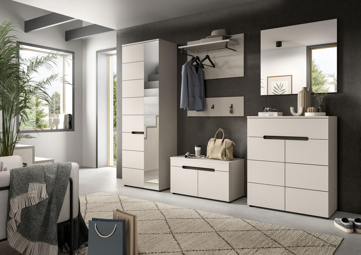 GARDEROBE Nova 5-tlg. (B/H/T: ca. 255/190/37 cm) in Basalt grau/weiß - Kaschmir, Holzwerkstoff (255/190/37cm) - Homes & Jones