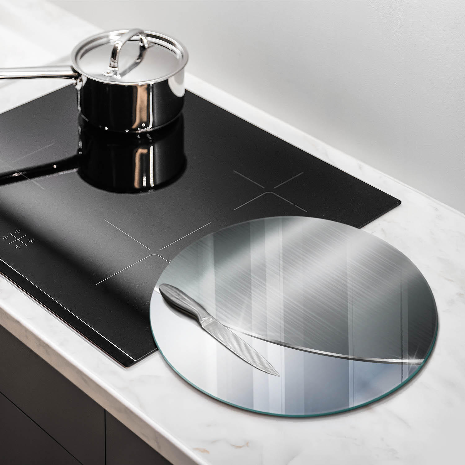 GLASPLATTE Ø 40 cm Metallische Muster Abstraktion - Platinfarben, Glas (40/40cm) - Wallfluent