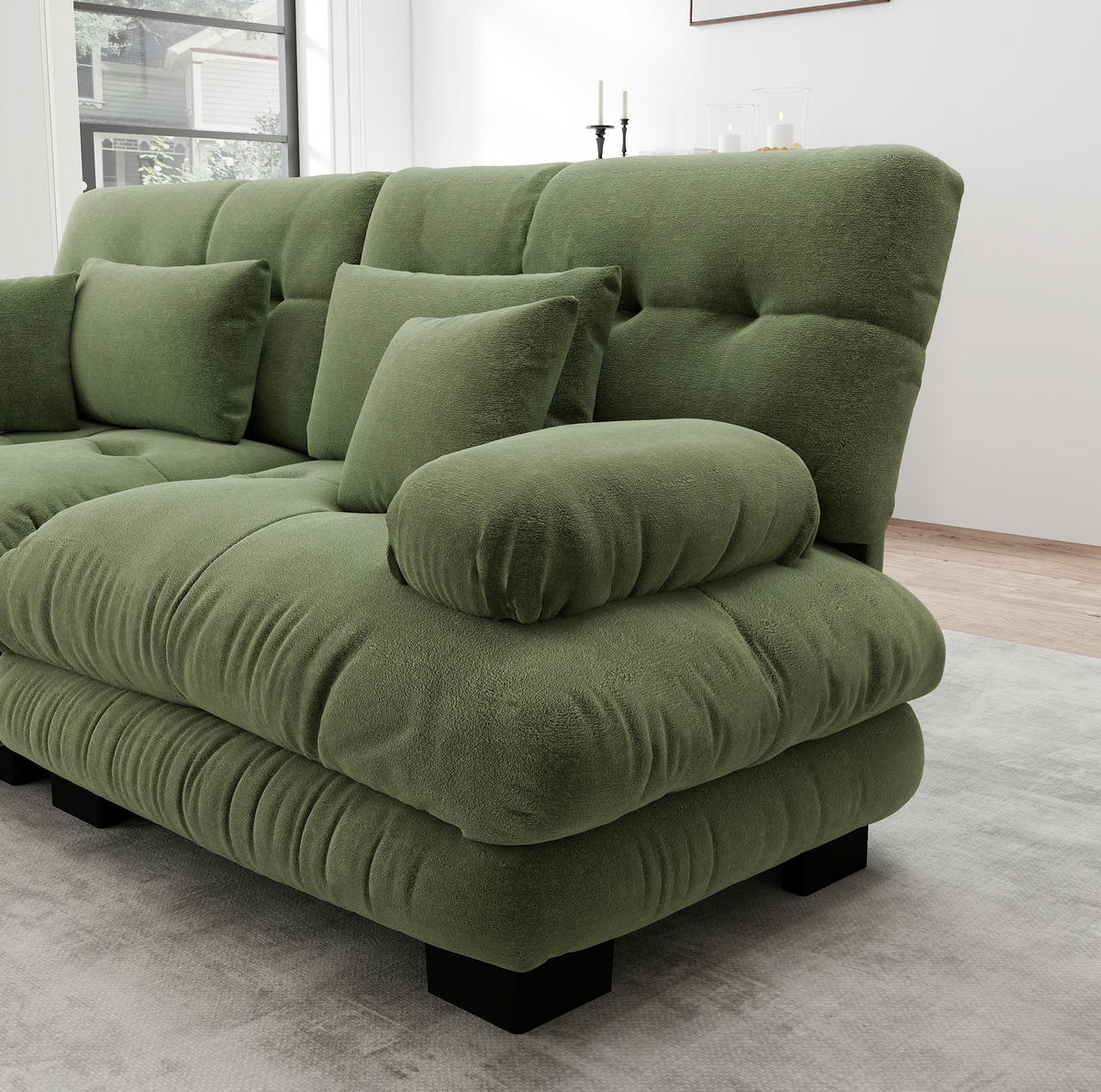 SOFA aus Chenille 220x77x81 cm in Grün mit modularem Design - Grün, Textil (77/81/220cm) - Modfu