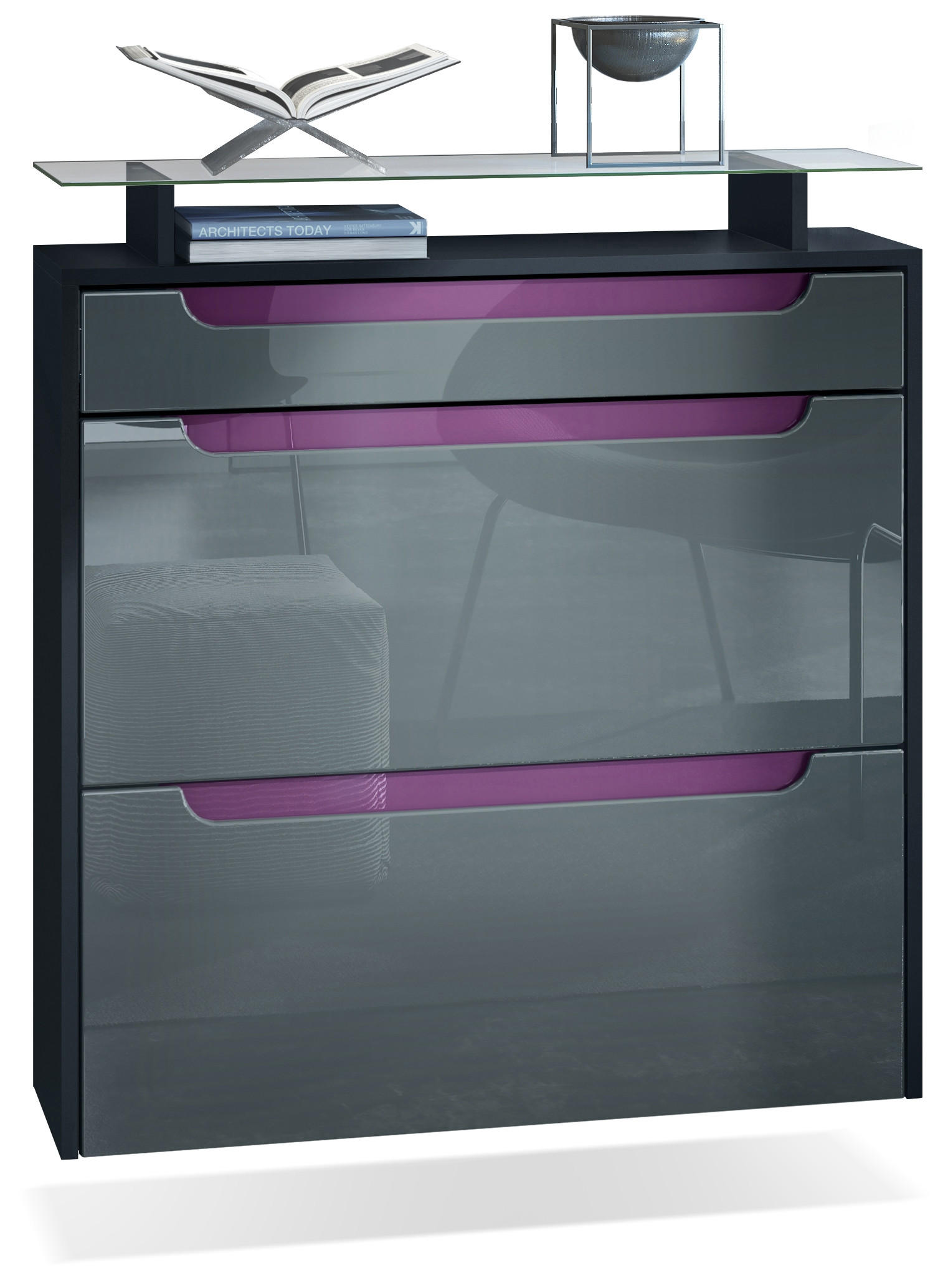 SCHUHSCHRANK Annie Grau Hochglanz / Brombeer Hochglanz - Brombeere/Grau, Holzwerkstoff (89/96/23cm) - Vladon