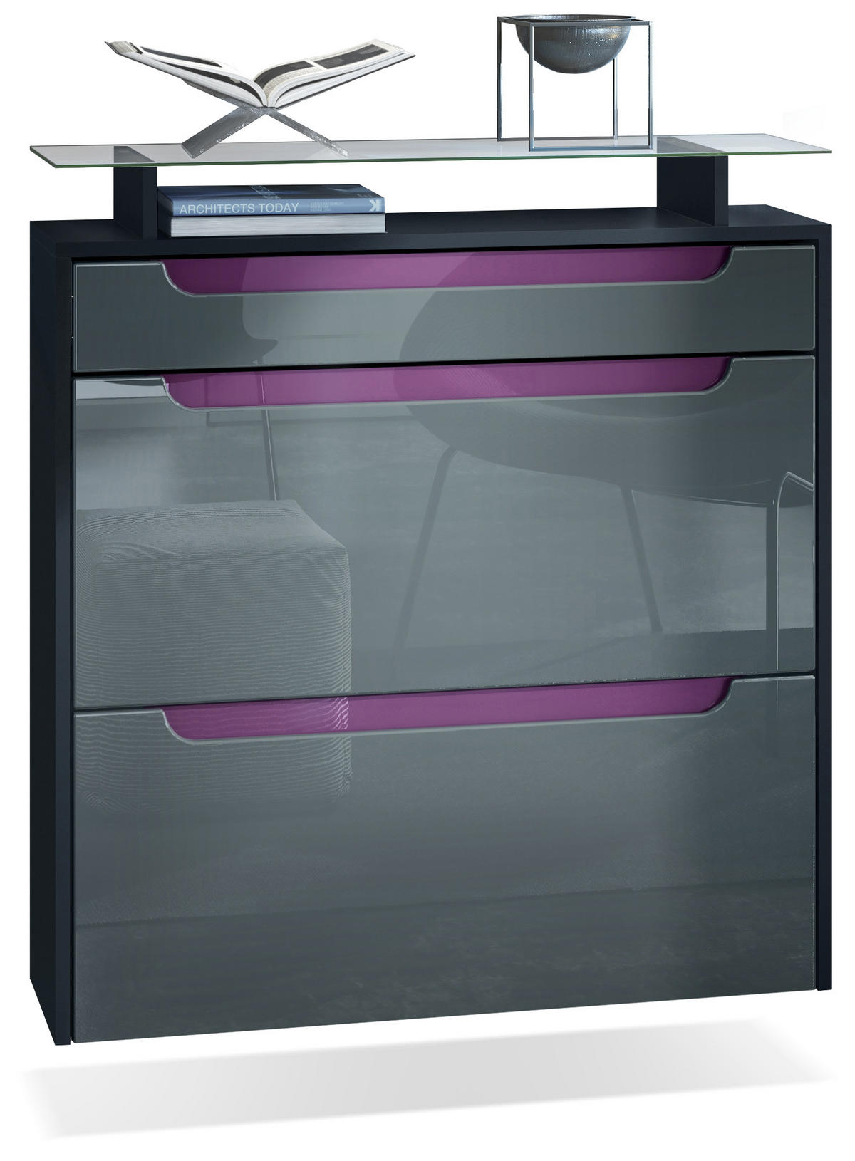 SCHUHSCHRANK Annie Grau Hochglanz / Brombeer Hochglanz - Brombeere/Grau, Holzwerkstoff (89/96/23cm) - Vladon