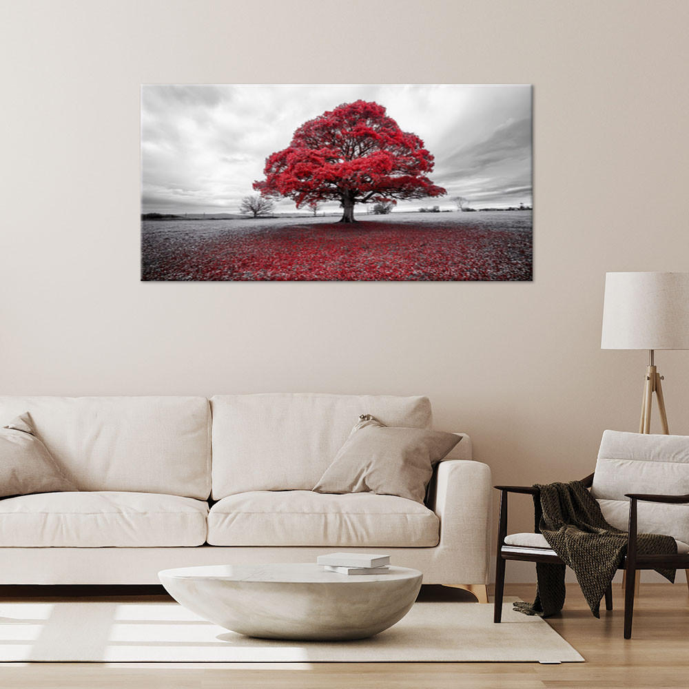 LEINWANDBILD Rote Baumlandschaft 120x60cm - Grau, Textil (120/60cm) - Feeby