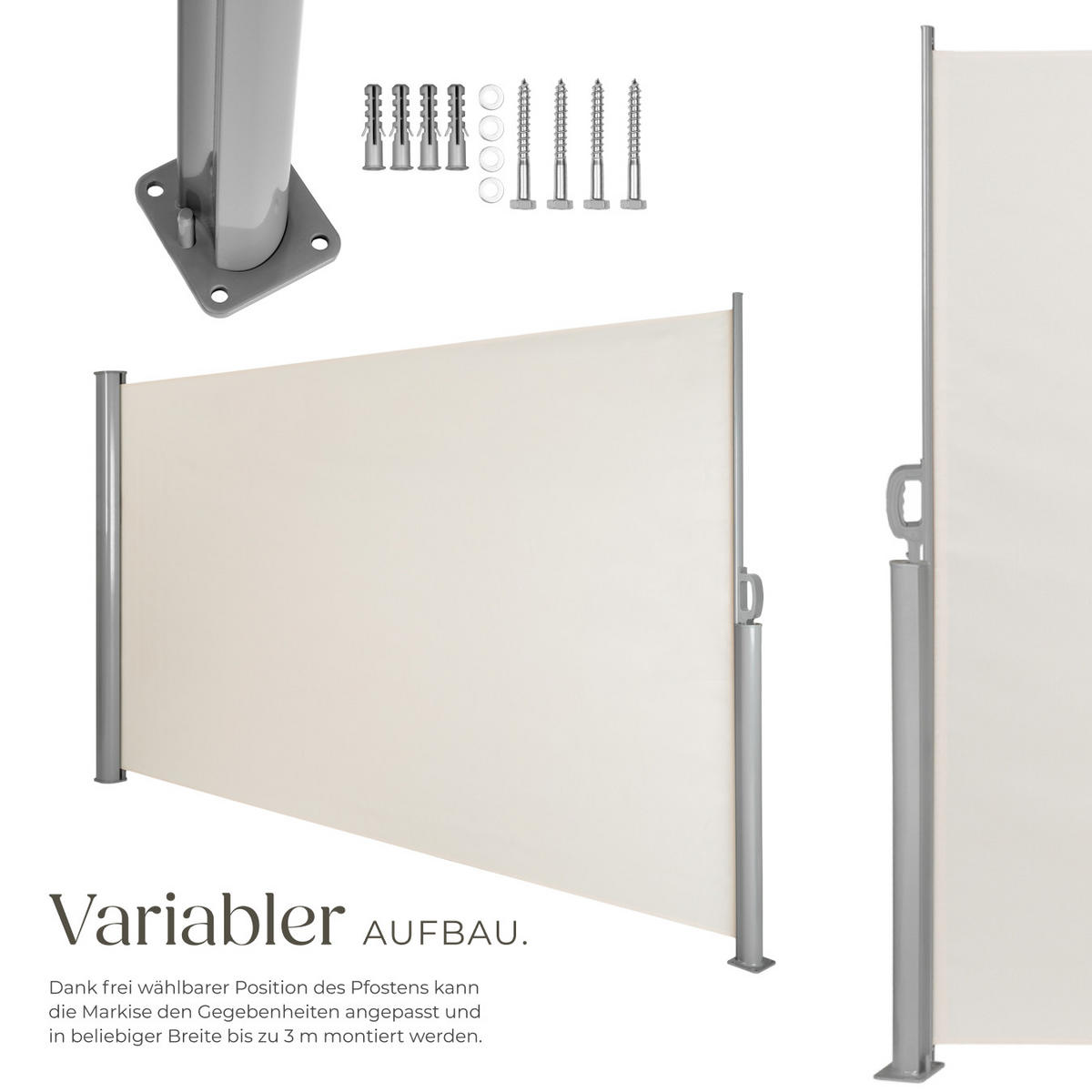 SEITENMARKISE ,180 x 300 cm,beige - Beige, Textil (180/10cm) - tectake