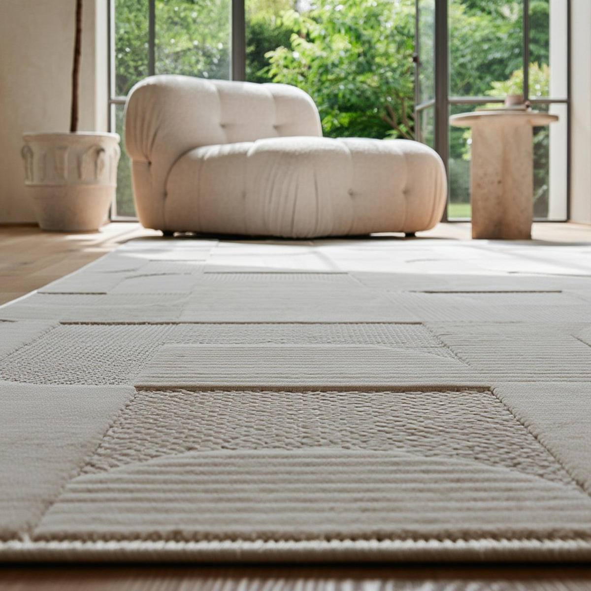 TEPPICH In-/Outdoor Kurzflor 3D-Wellenmuster Polypropylen Terrasse Creme Läufer 80x250 - Creme, Textil (80/250cm) - KADIMA DESIGN