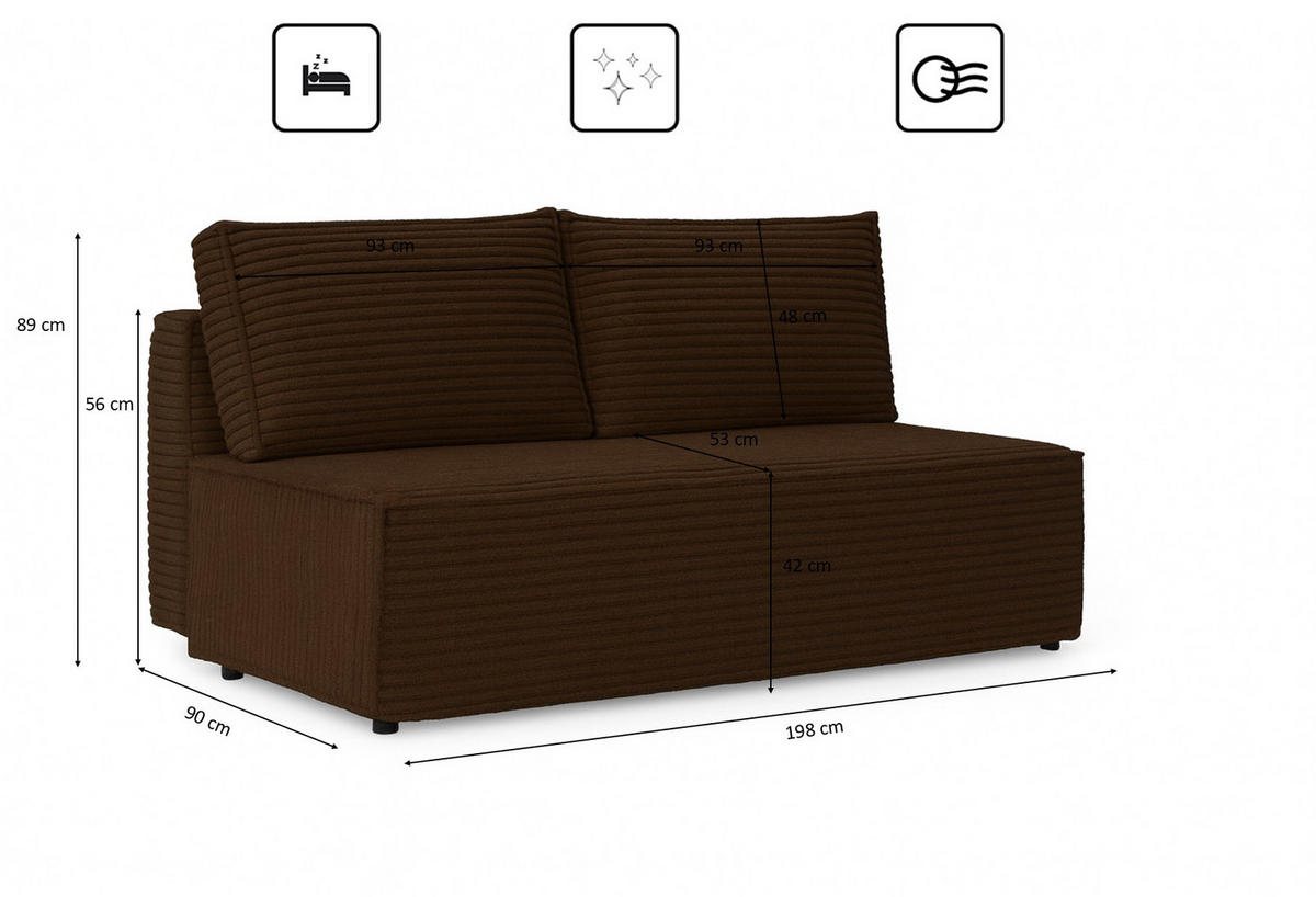 SCHLAFSOFA mit Bettkasten DUO, Stoff Velo, Braun - Braun, Holz (198/89/90cm) - Kaiser Möbel