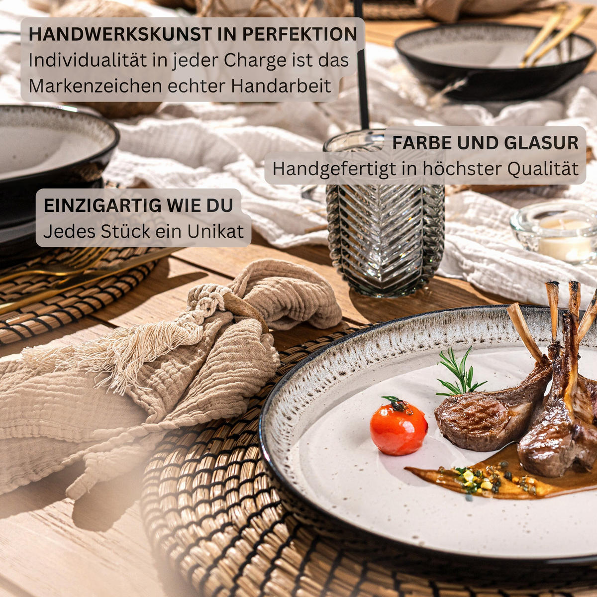SPEISETELLER SET SANSIBAR- 6 teilig aus Steingut - Schwarz, Keramik (17cm) - Sänger