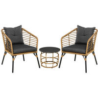 BISTRO-SET 62/65/78 cm mit 2 Sesseln, Couchtisch, Kissen und Stahlgestell, Sand - Grau, Metall - Redom