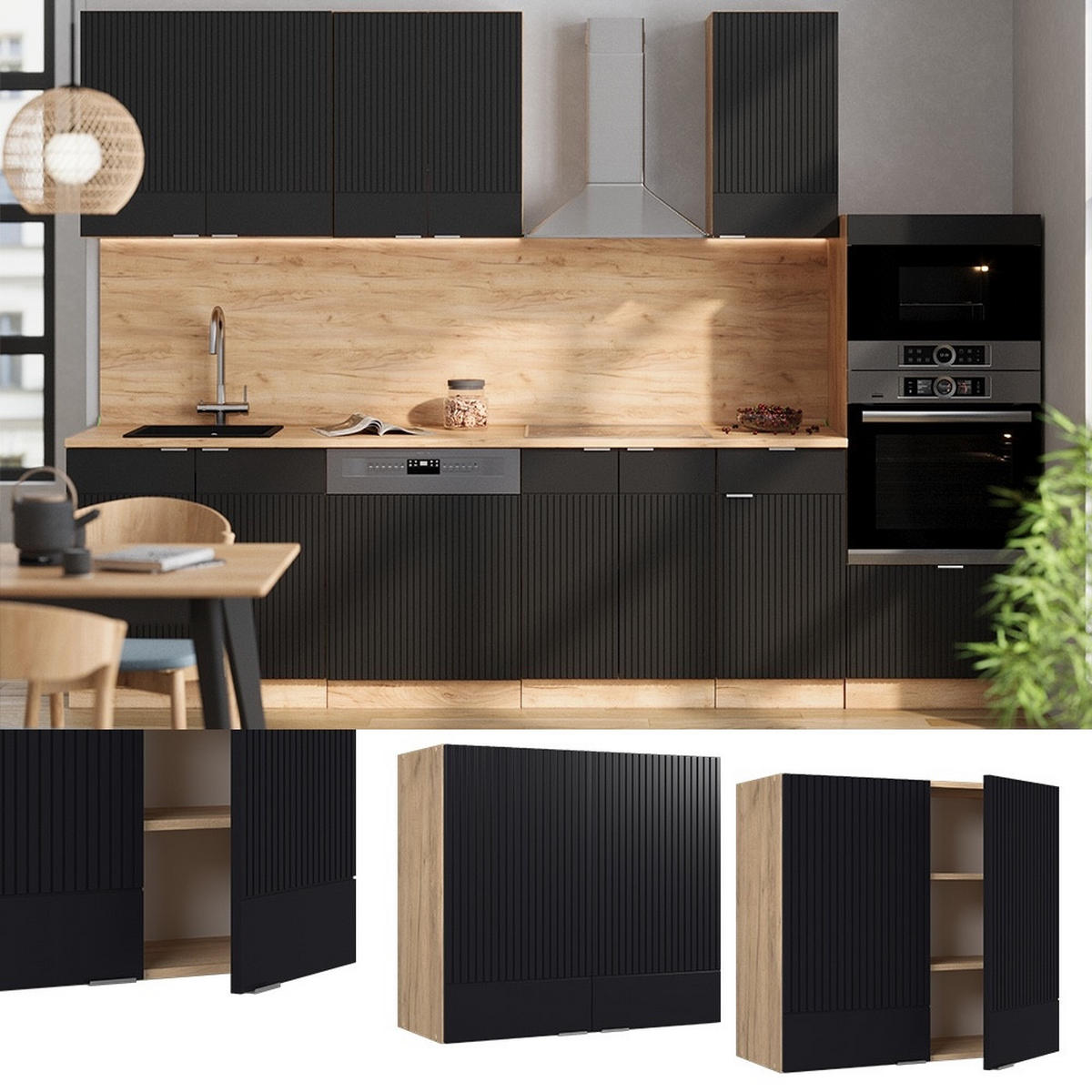 DULAP DE PERETE Fame-Line, dungi negre/Stejar auriu, 80 cm - culoare lemn stejar/negru, compozit lemnos (80/72/34.1cm) - Vicco