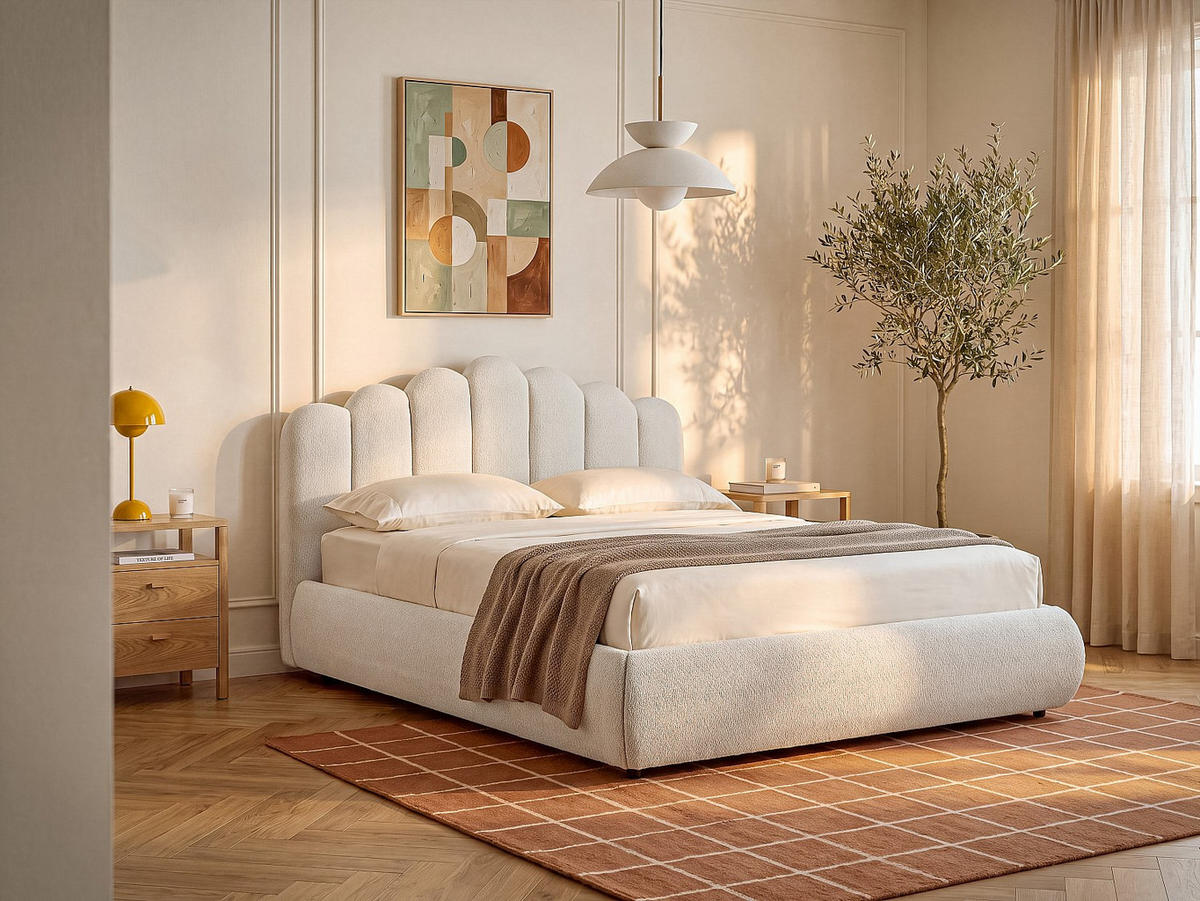 BETT mit Bettkasten - 2 Personen - stoff - beige Silvatora - Beige, Textil (160/200cm) - Vente-Unique