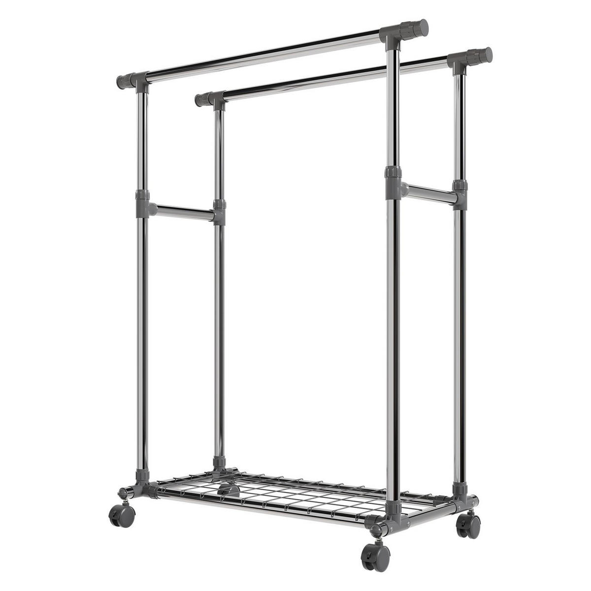 KLEIDERSTÄNDER silber 360° frei drehbare Räder - Silberfarben, Metall (153/160/43cm) - Juskys