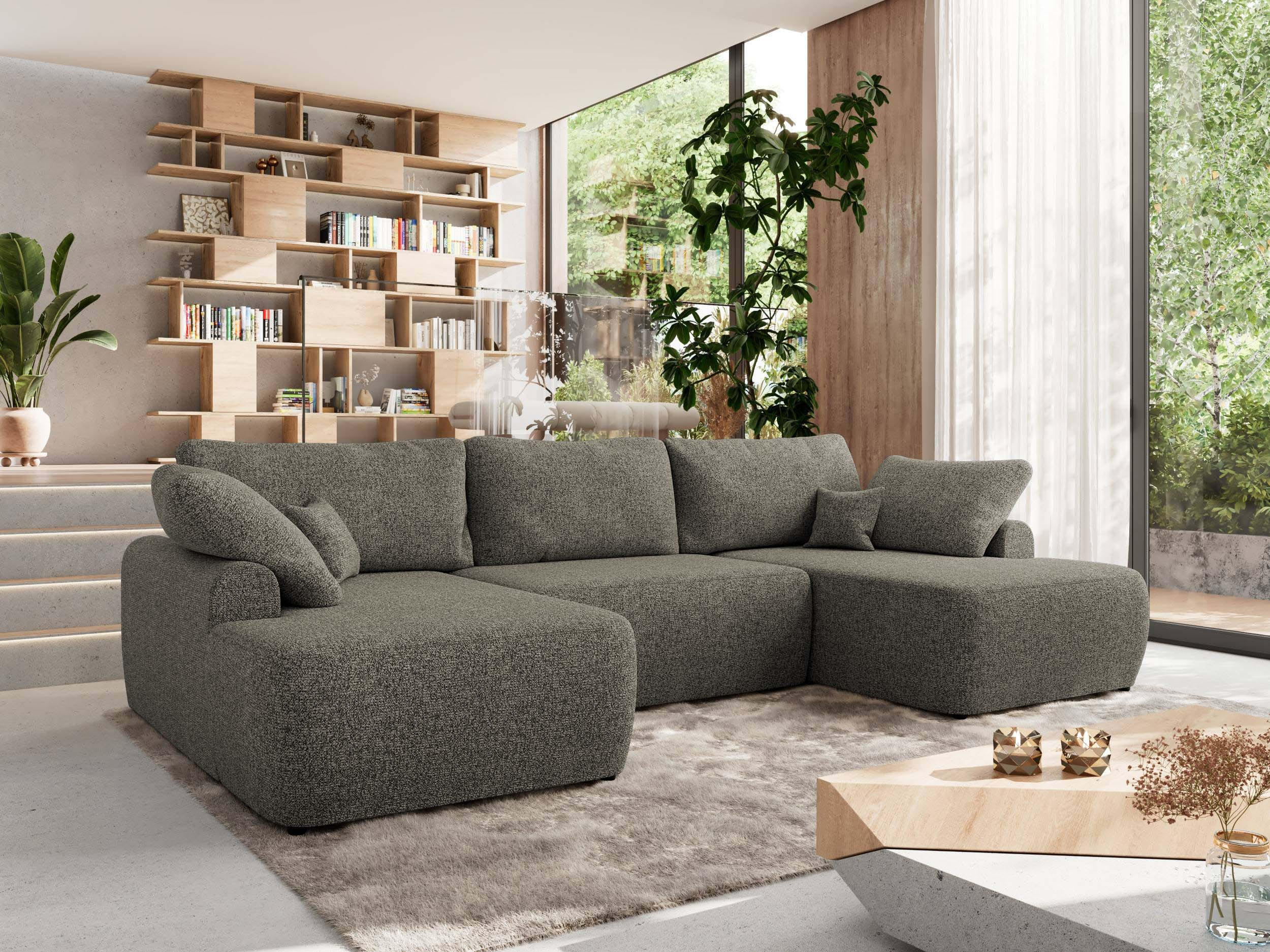WOHNLANDSCHAFT CUBO U Grau Struktur - Schwarz/Grau, Kunststoff/Textil (370/100/187cm) - MKS