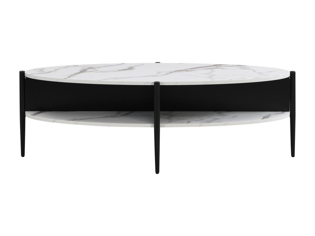 COUCHTISCH oval mit 4 Ablagefächern - MDF & Metall - Marmor-Optik Weiß & Schwarz - EVARO - Schwarz/Weiß, Stein (125/65/39cm) - Vente-Unique