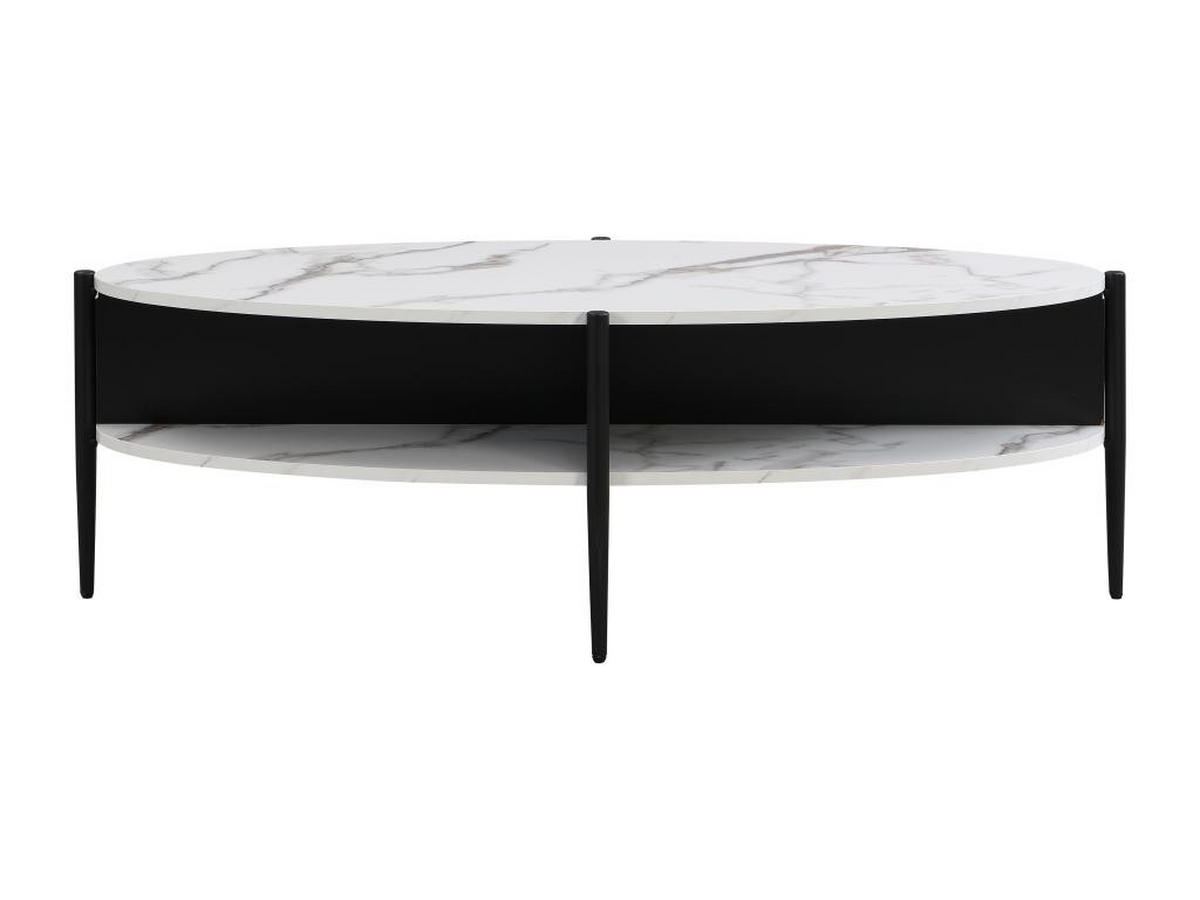 COUCHTISCH oval mit 4 Ablagefächern - MDF & Metall - Marmor-Optik Weiß & Schwarz - EVARO - Schwarz/Weiß, Stein (125/65/39cm) - Vente-Unique