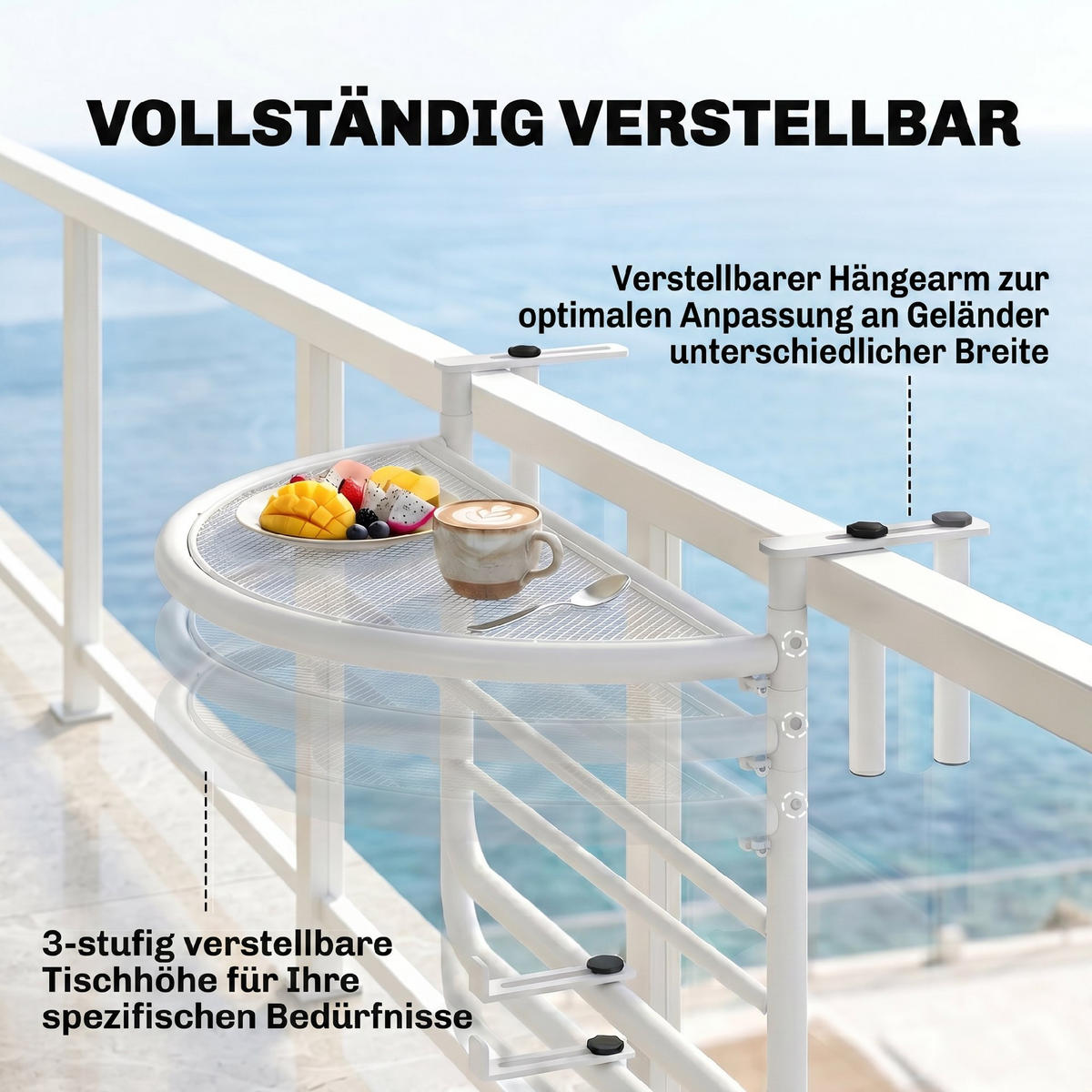 BALKONHÄNGETISCH, Weiß, Metall - Weiß, Metall (60/47/50cm) - Outsunny
