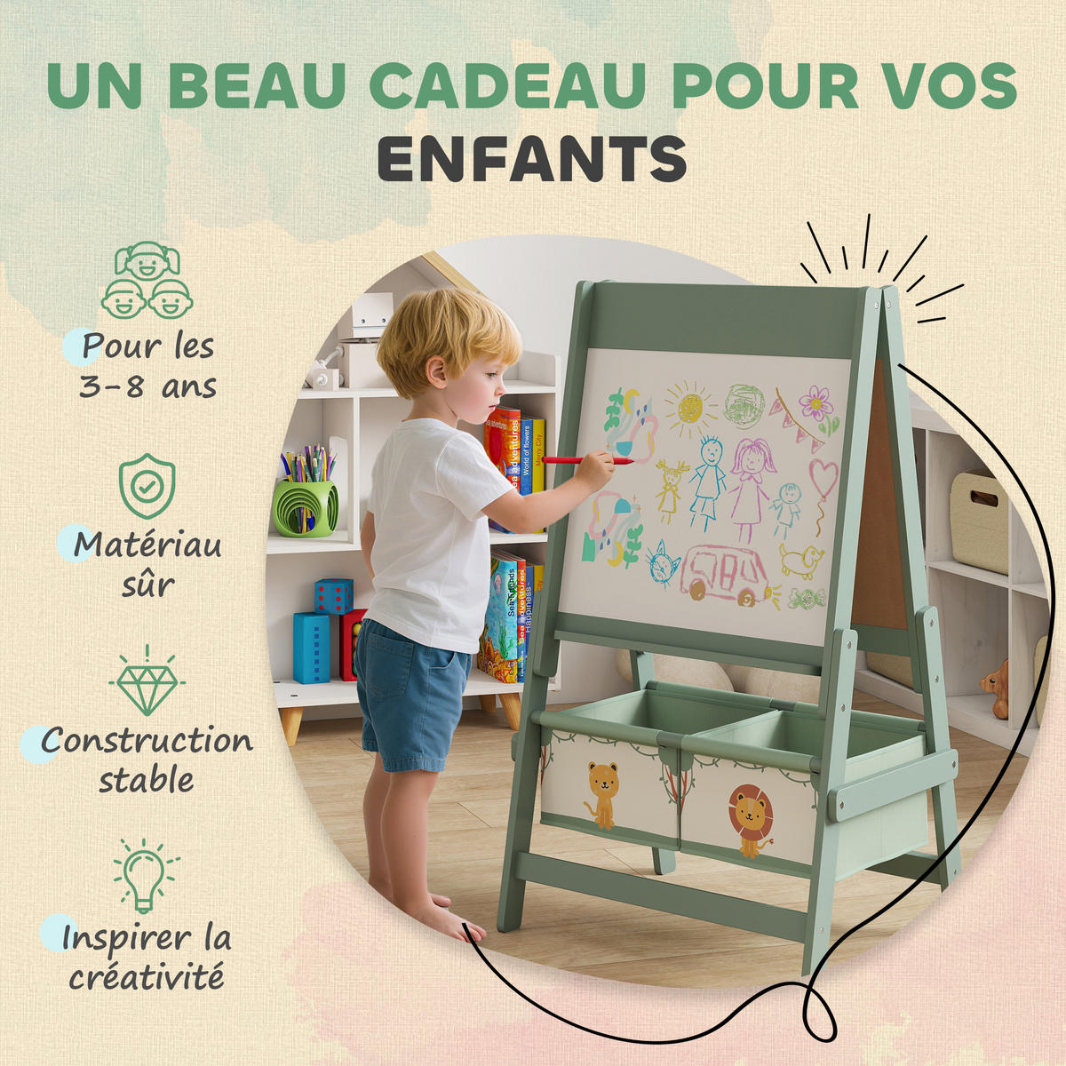 MALTAFEL DE-18200 3-in-1 mit Papierrolle Grün - Grün, Holzwerkstoff (46/94/54cm) - ComfortXL