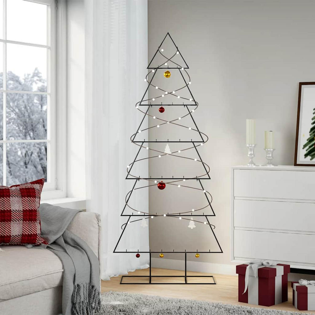 WEIHNACHTSBAUM Metall mit Ständer Haken 80/30/180 cm Schwarz Stahl - Schwarz, Metall (180cm) - vidaXL