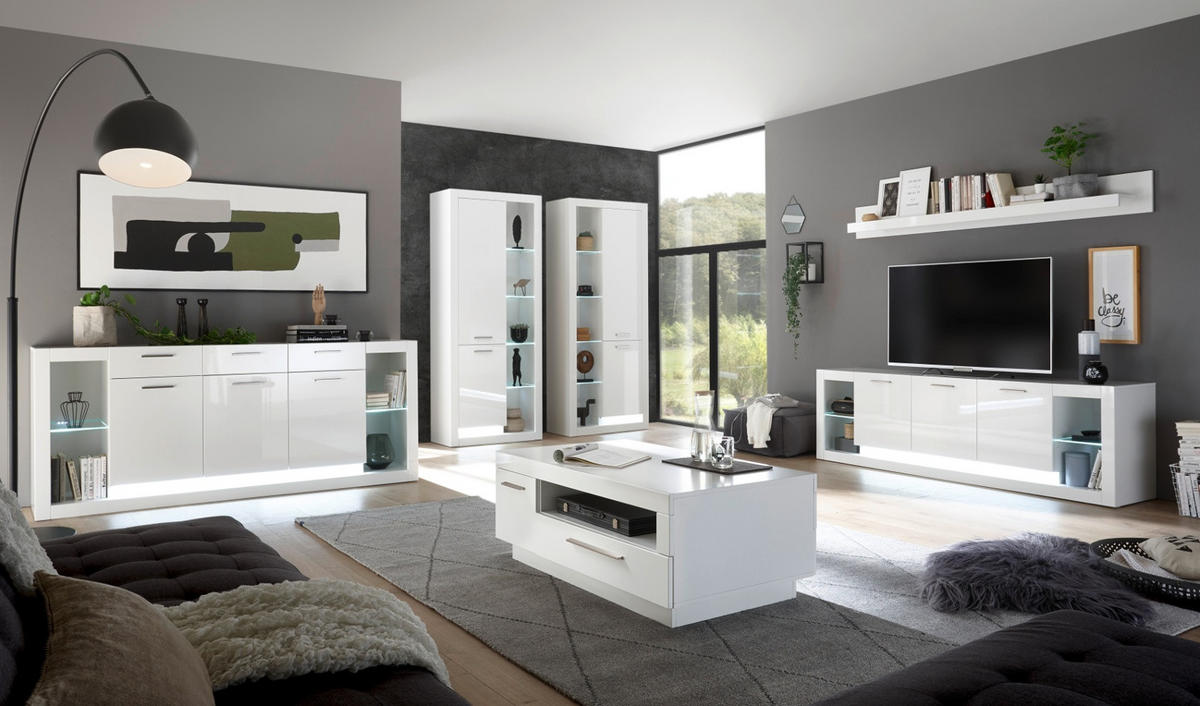 COUCHTISCH weiß Hochglanz 110 x 65 cm, Wohnzimmertisch mit Stauraum - Weiß Hochglanz/Silberfarben, Holz/Holzwerkstoff (110/65/44cm) - Furn.Design
