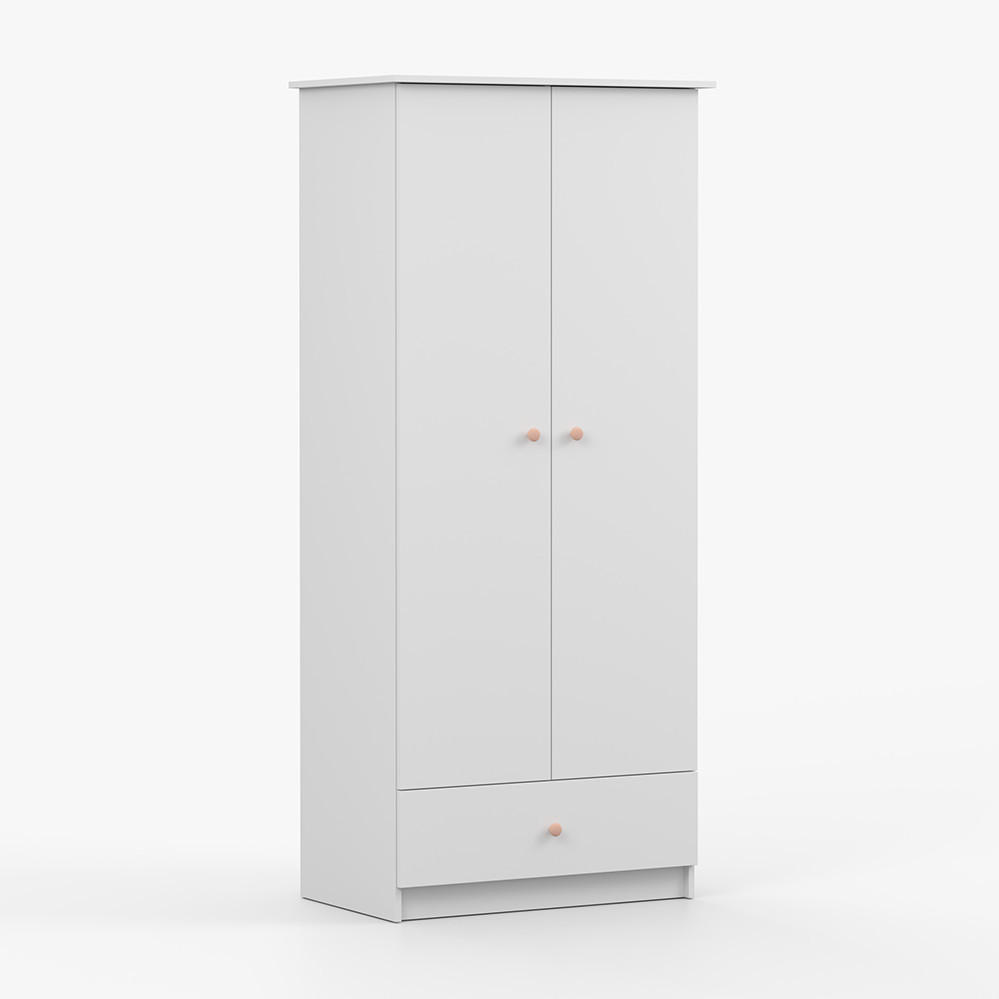 DREHTÜRENSCHRANK 85,5/193/53 cm 2-türig Olaf I Weiß + rosa Griffe - Weiß/Rosa, Holzwerkstoff/Metall (85.5/193/53cm) - imoebel24