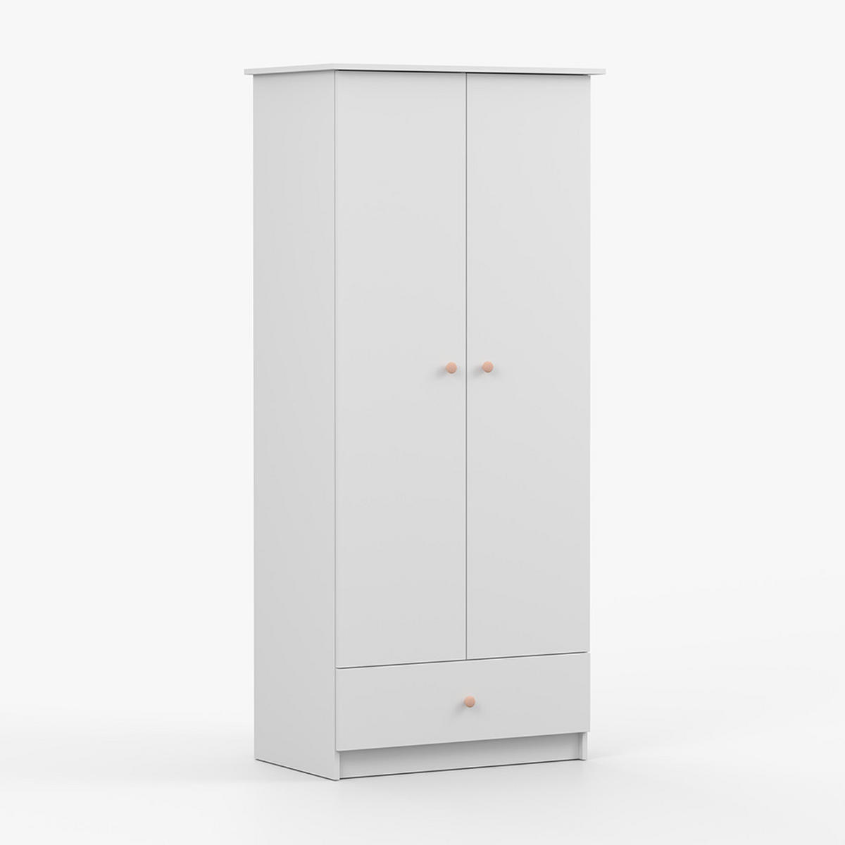 DREHTÜRENSCHRANK 85,5/193/53 cm 2-türig Olaf I Weiß + rosa Griffe - Weiß/Rosa, Holzwerkstoff/Metall (85.5/193/53cm) - imoebel24
