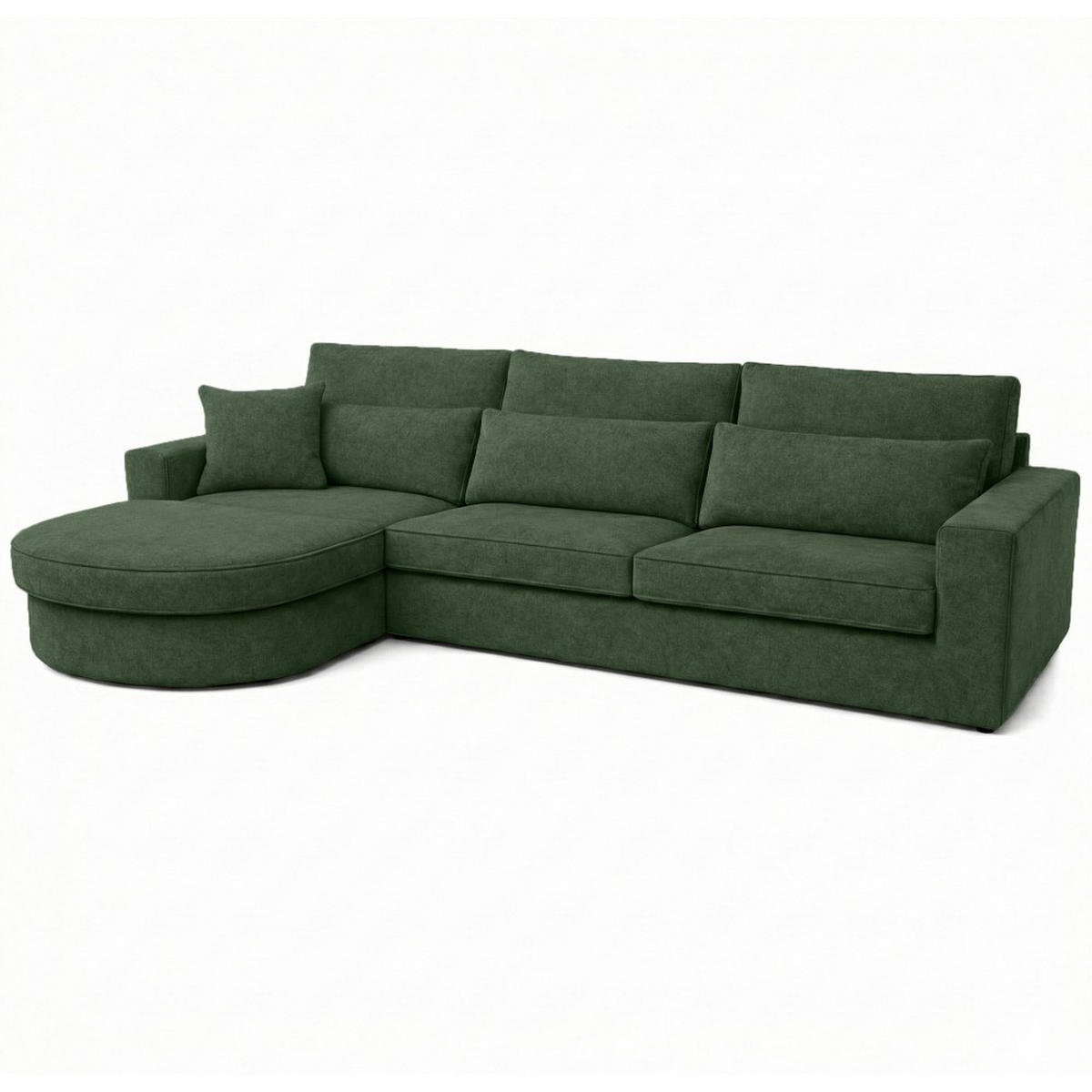ECKSOFA Pablo ohne Schlaffunktion, mit abgerundeter Ottomane, links, Dunkelgrün, Velourstoff - Dunkelgrün, Textil (319/196cm) - Beautysofa