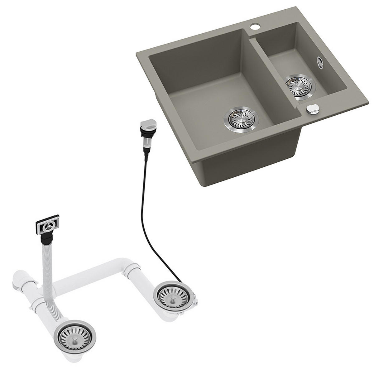 SPÜLBECKEN Prag Beton 58 x 50 cm mit 2 Spülen - Grau, Keramik (58/28/50cm) - Bergstroem