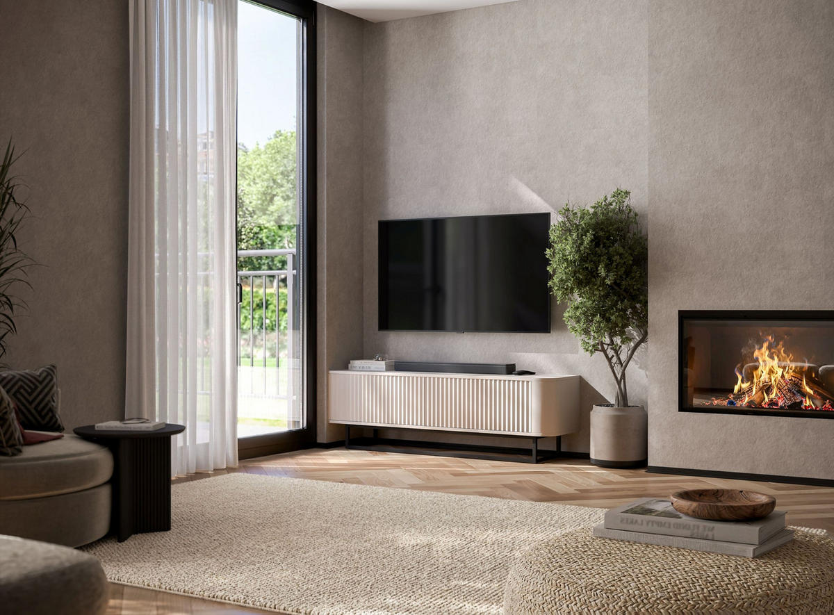 TV STOLÍK Aurora kašmírový matný 140 cm s kovovým rámom - čierna/kašmírová, kov/kompozitné drevo (140/44/35cm) - Meble Lindner