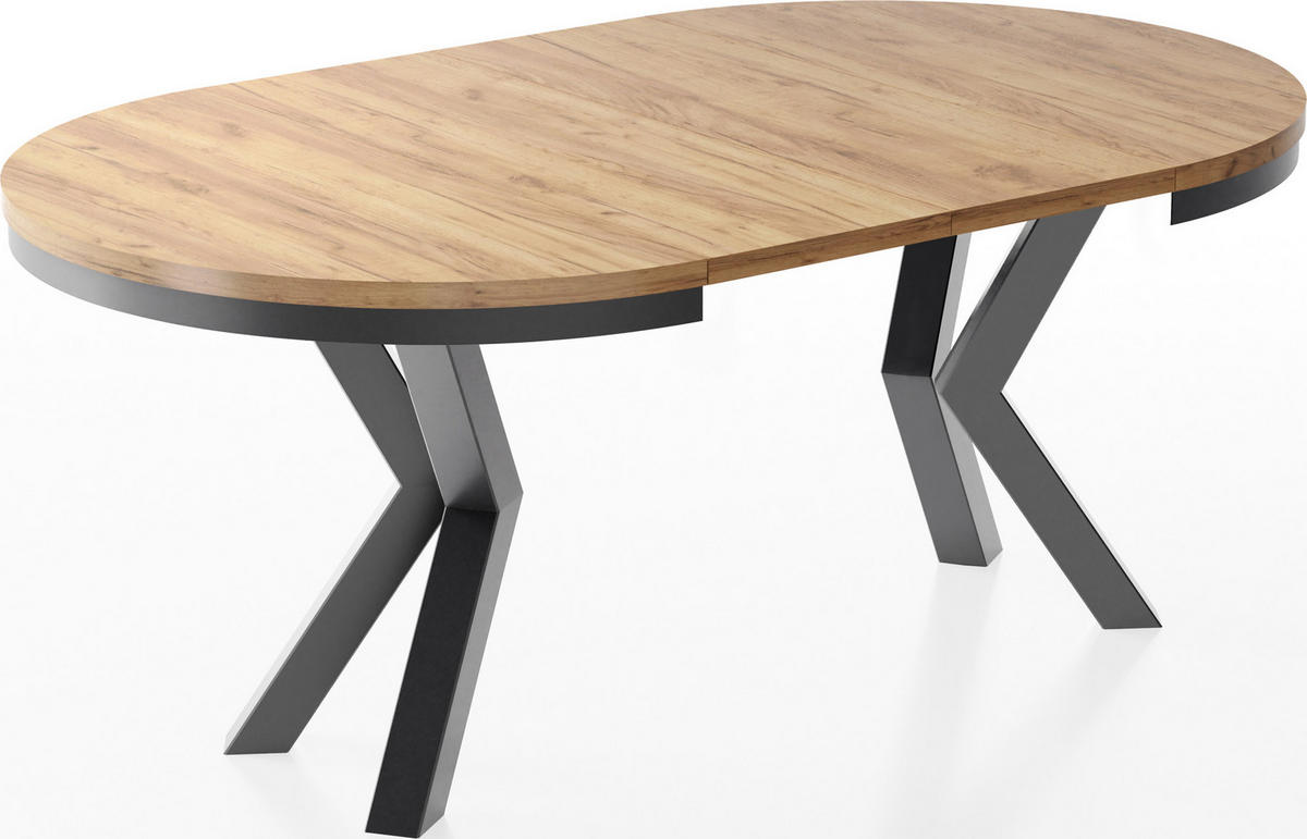 ESSTISCH Clara runder ausziehbarer, Craft Eiche 120-200/120/76 cm - Eiche Wotan/Schwarz, Holzwerkstoff/Metall (120/120/76cm) - WFL GROUP