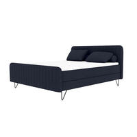 BOXSPRINGBETT LUCIO Bouclé-Stoff Dunkelblau 180/200 cm - Schwarz/Dunkelblau, Textil/Metall (180/200cm) - 99rooms