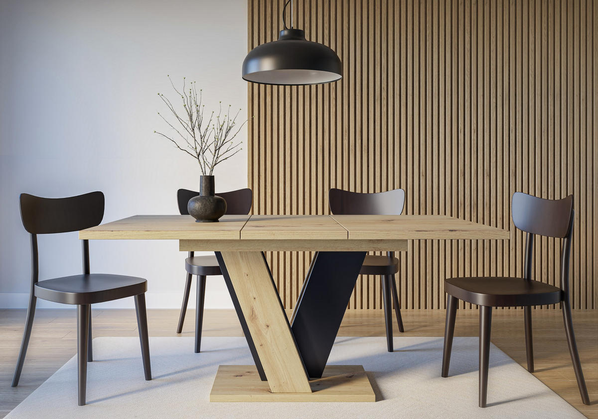 ESSTISCH Ausziehbar 120 - 160 cm Artisan Eiche Holzoptik und Schwarz - Schwarz/Eiche Artisan, Holzwerkstoff (120/90/75cm) - PROSPERO